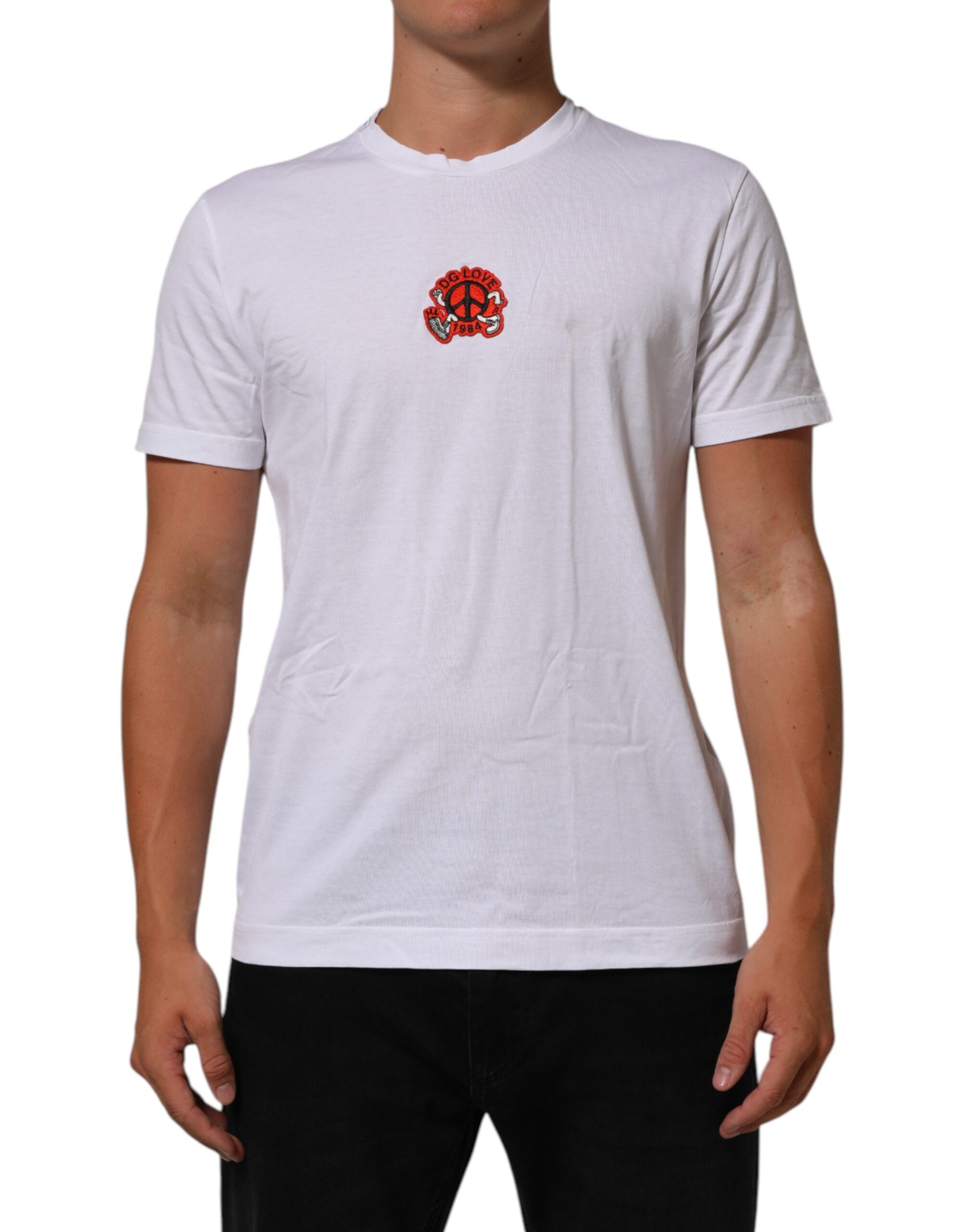 Dolce & Gabbana White Cotton DG Love Patch Crew Neck T-shirt LUNESCAPE