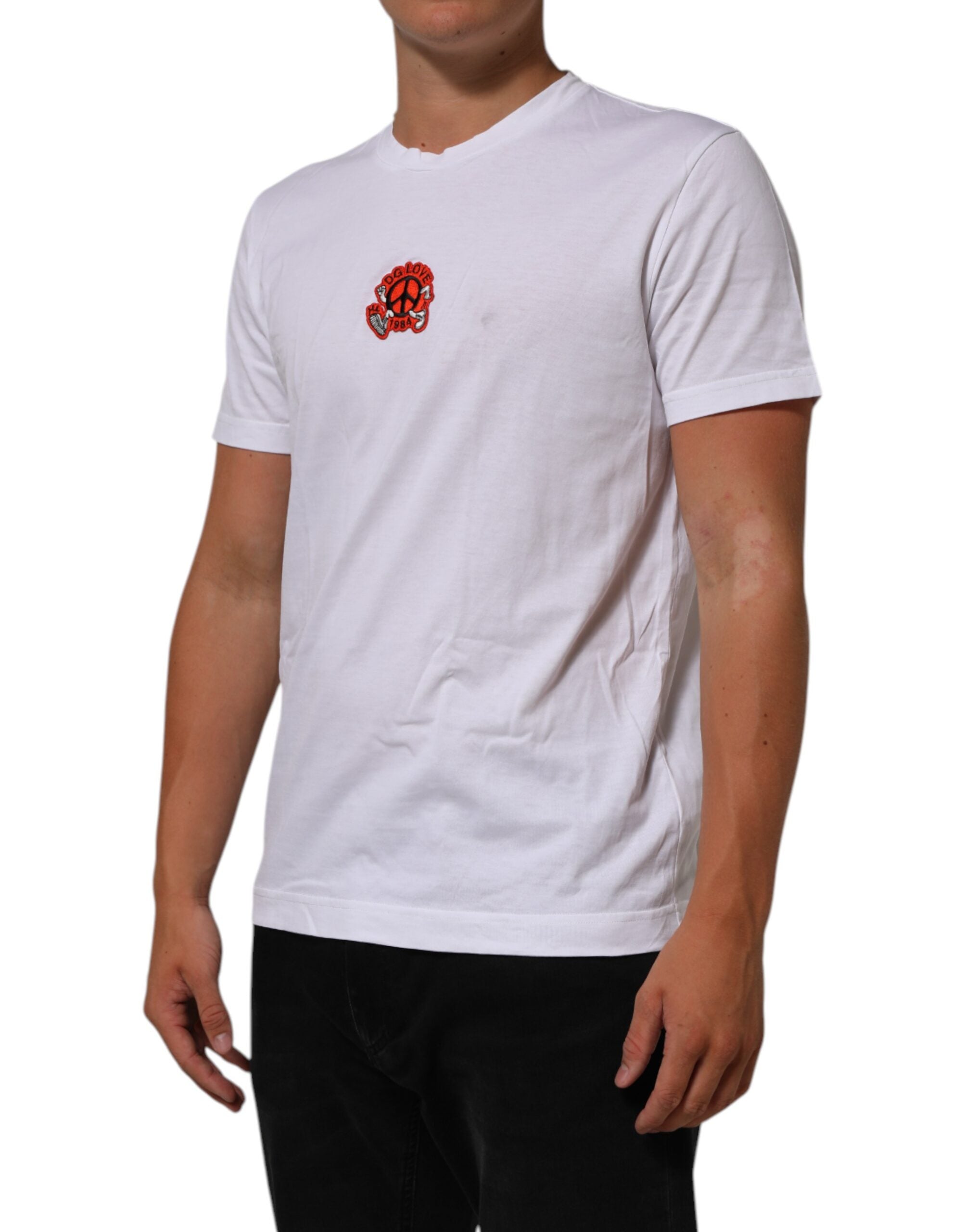 Dolce & Gabbana White Cotton DG Love Patch Crew Neck T-shirt LUNESCAPE