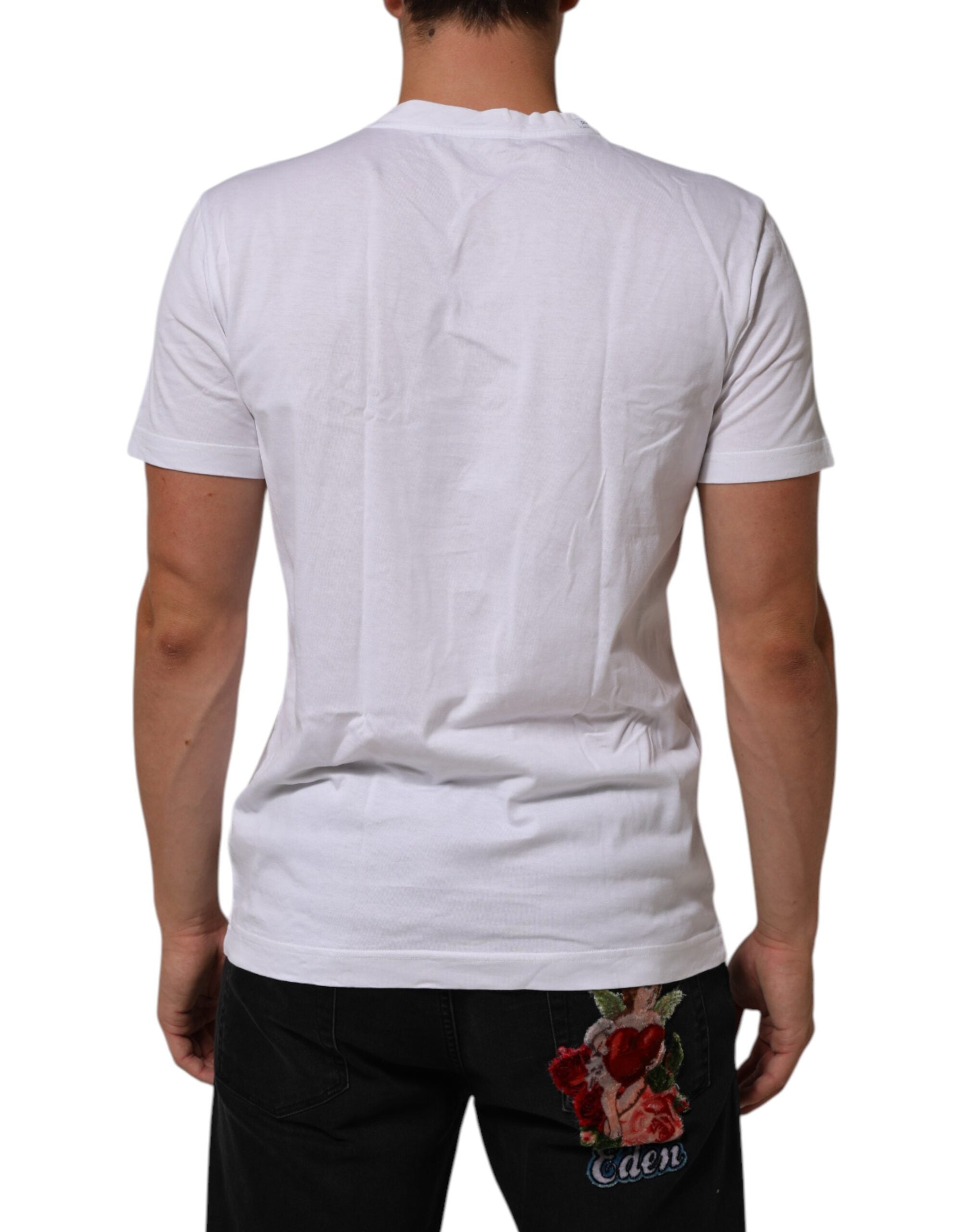 Dolce & Gabbana White Cotton DG Love Patch Crew Neck T-shirt LUNESCAPE