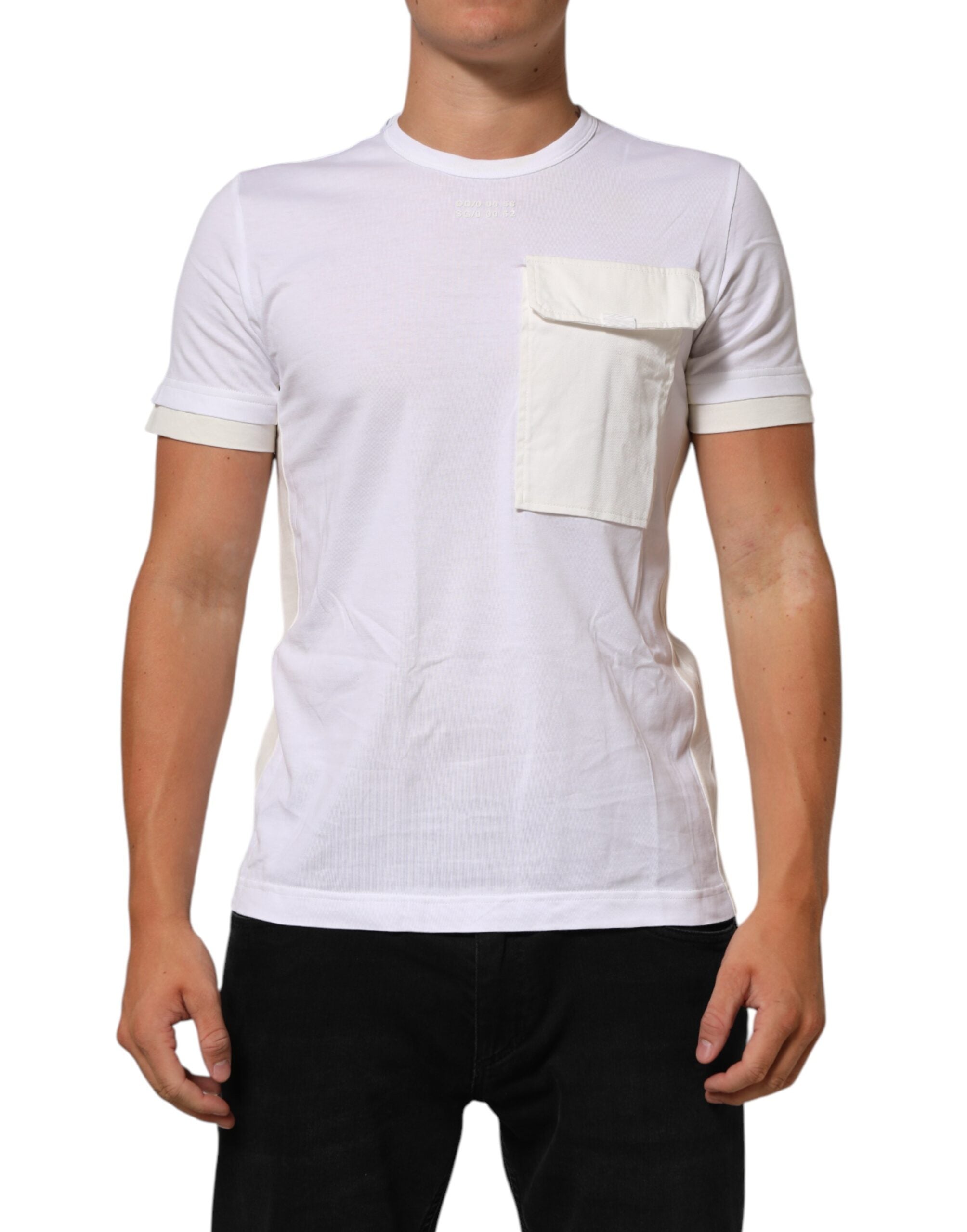 Dolce & Gabbana White Cotton Pocket Crew Neck Men Tee T-shirt LUNESCAPE