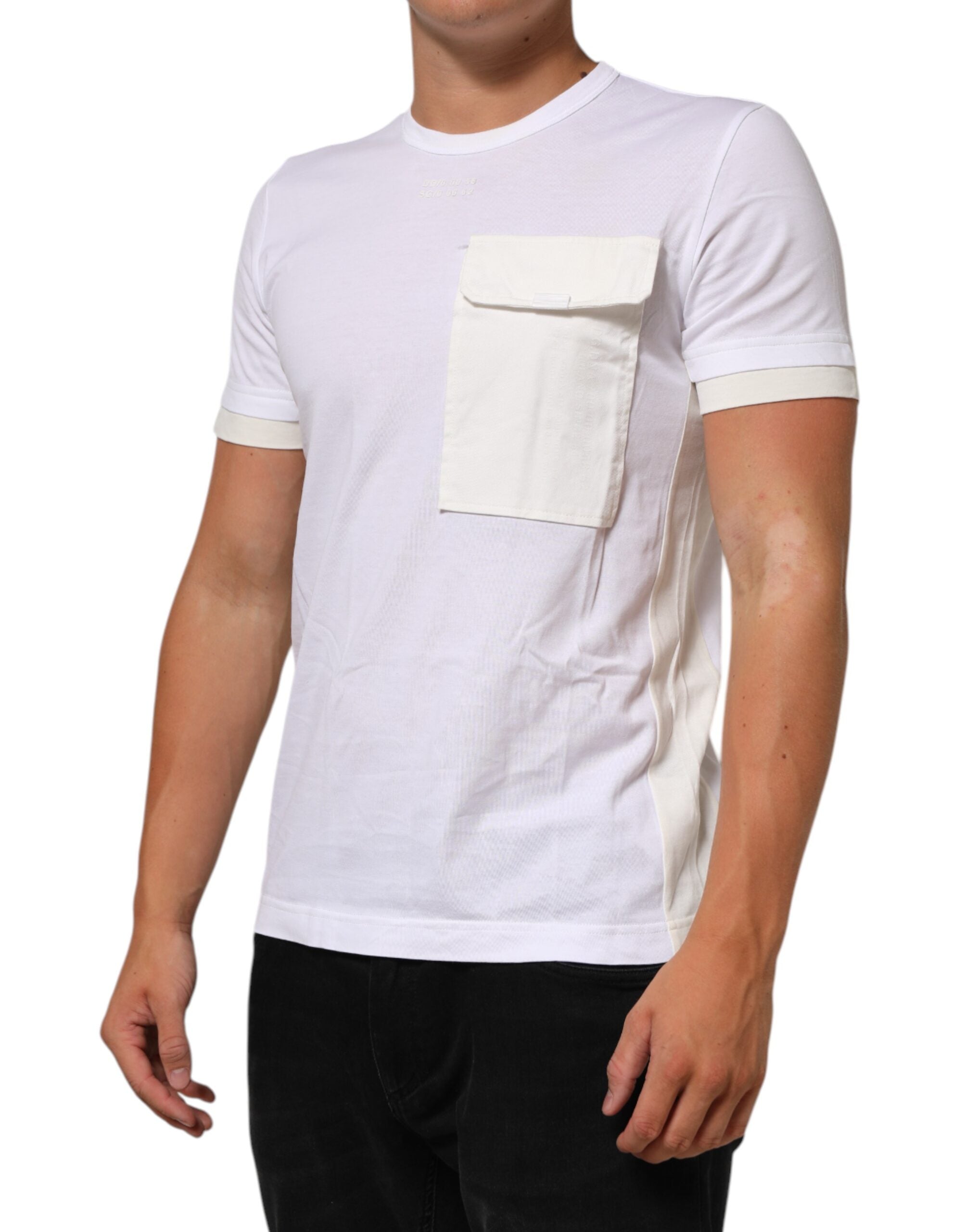 Dolce & Gabbana White Cotton Pocket Crew Neck Men Tee T-shirt LUNESCAPE