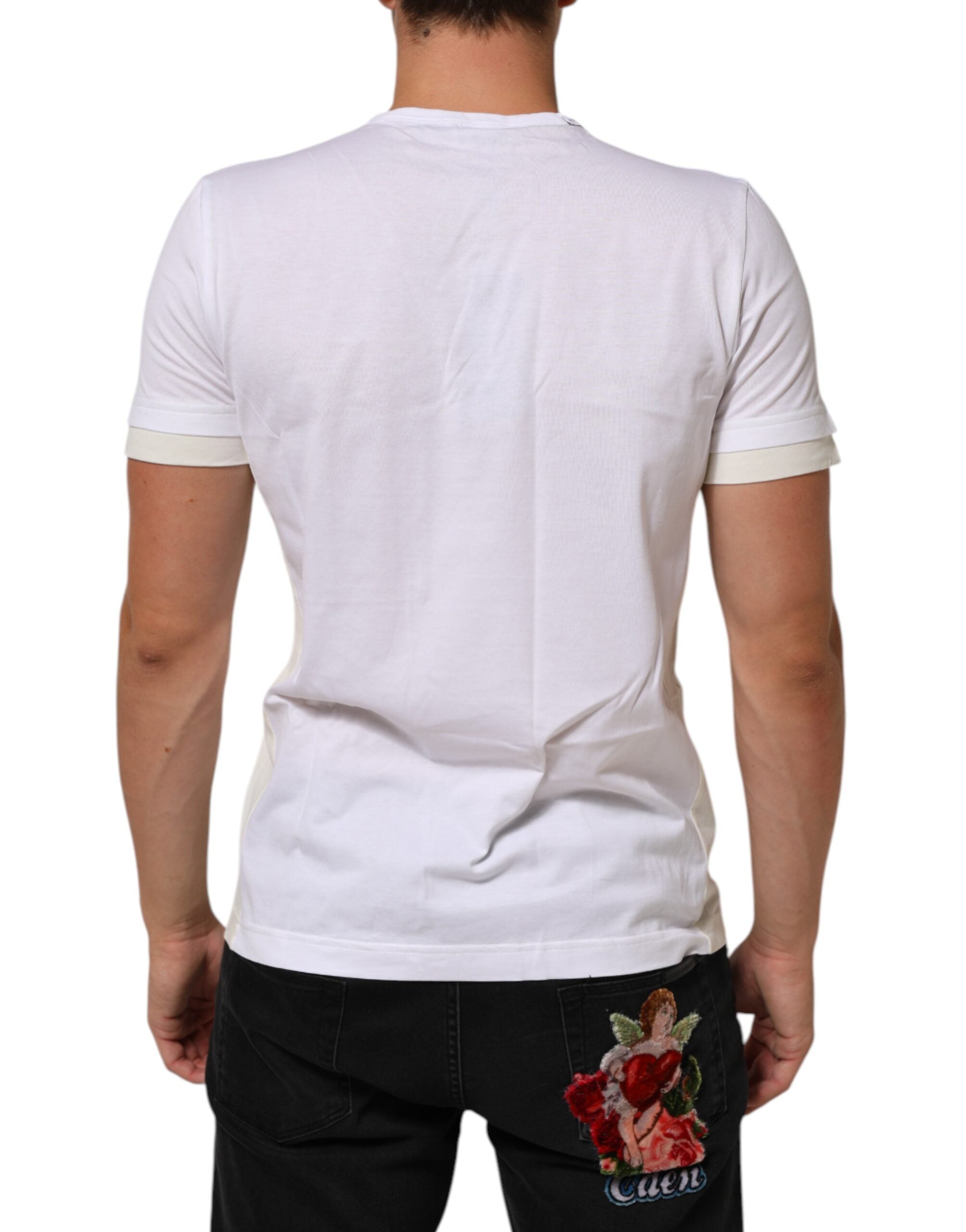 Dolce & Gabbana White Cotton Pocket Crew Neck Men Tee T-shirt LUNESCAPE