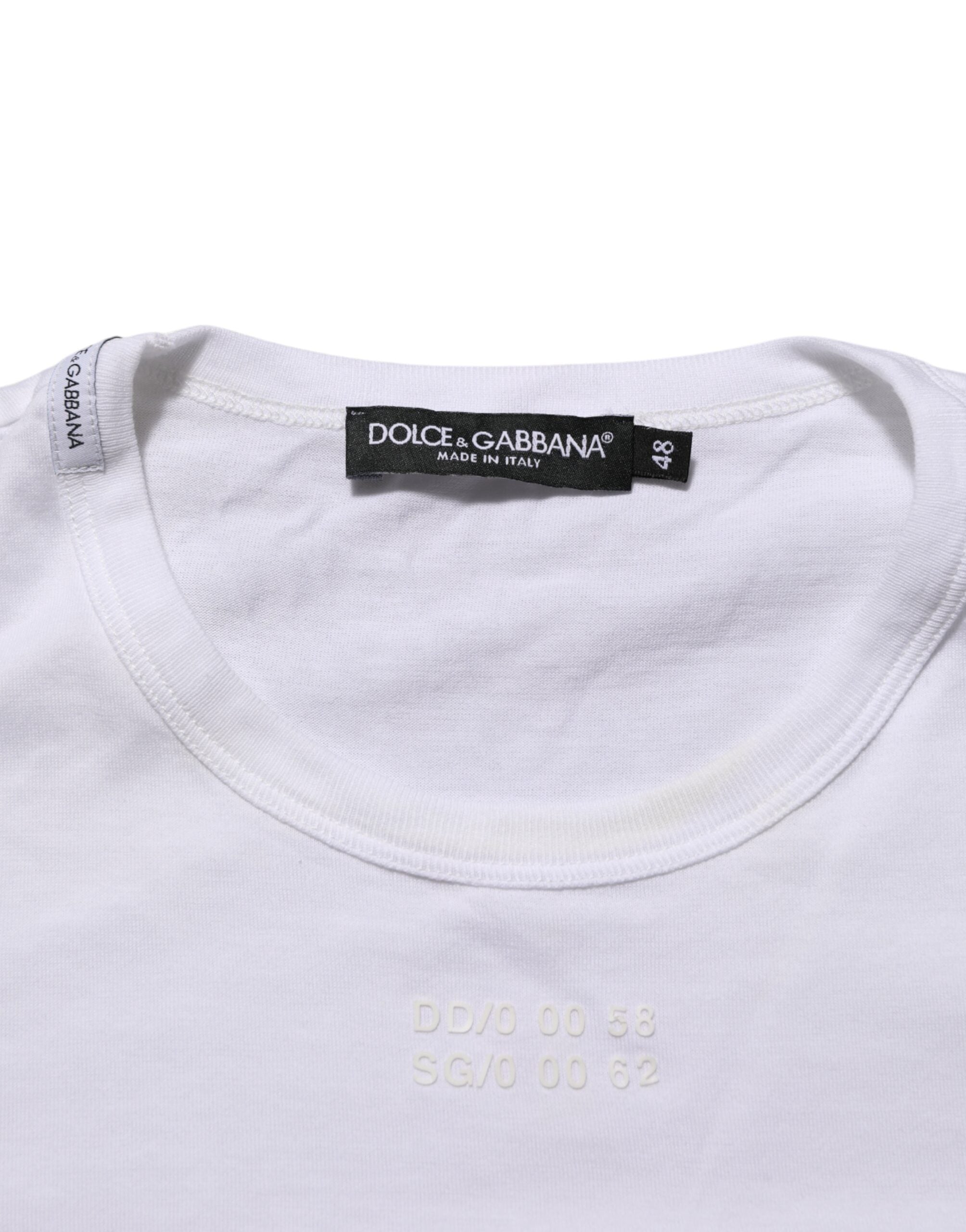 Dolce & Gabbana White Cotton Pocket Crew Neck Men Tee T-shirt LUNESCAPE