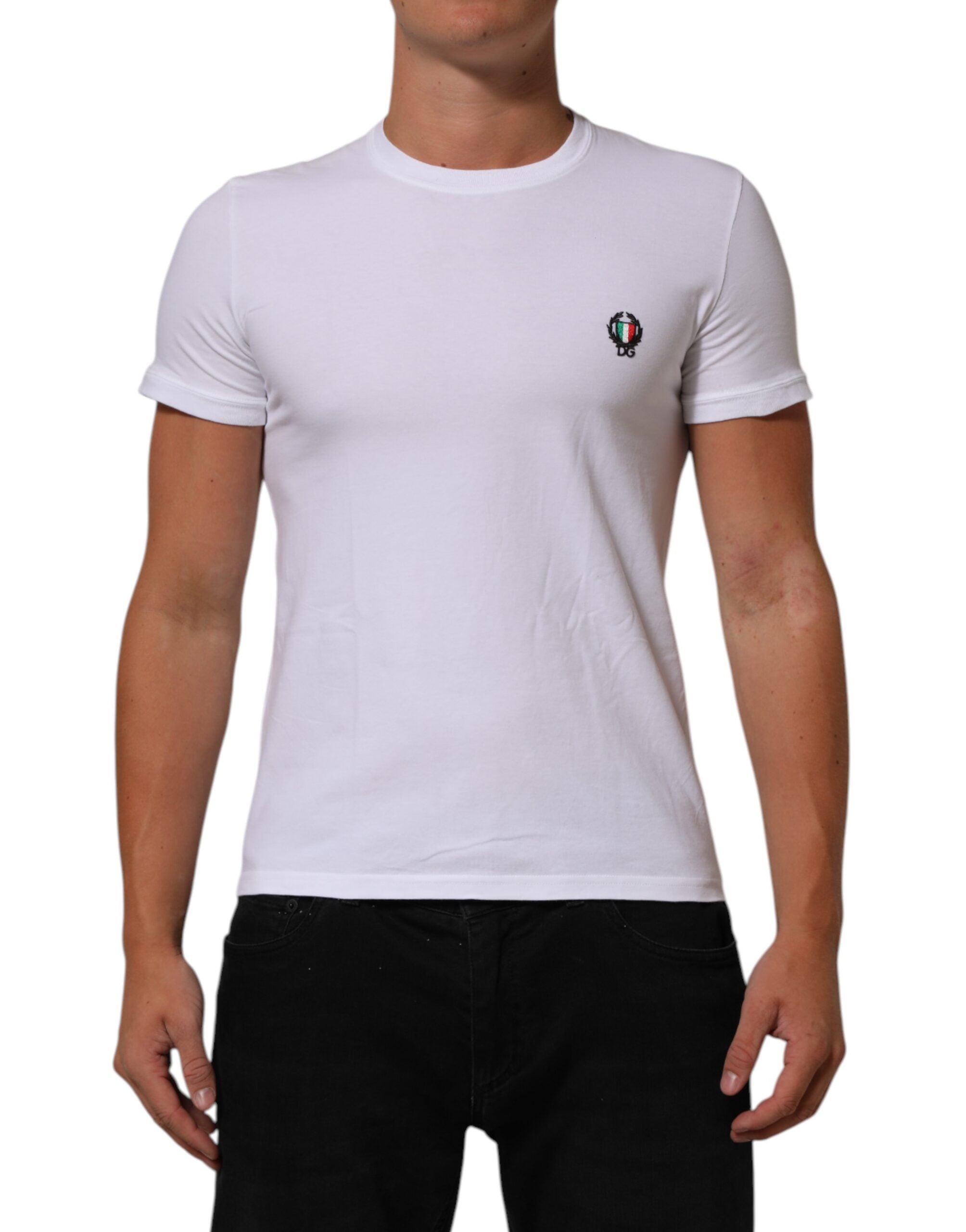 Dolce & Gabbana White Cotton DG Italia Round Neck Men T-shirt LUNESCAPE