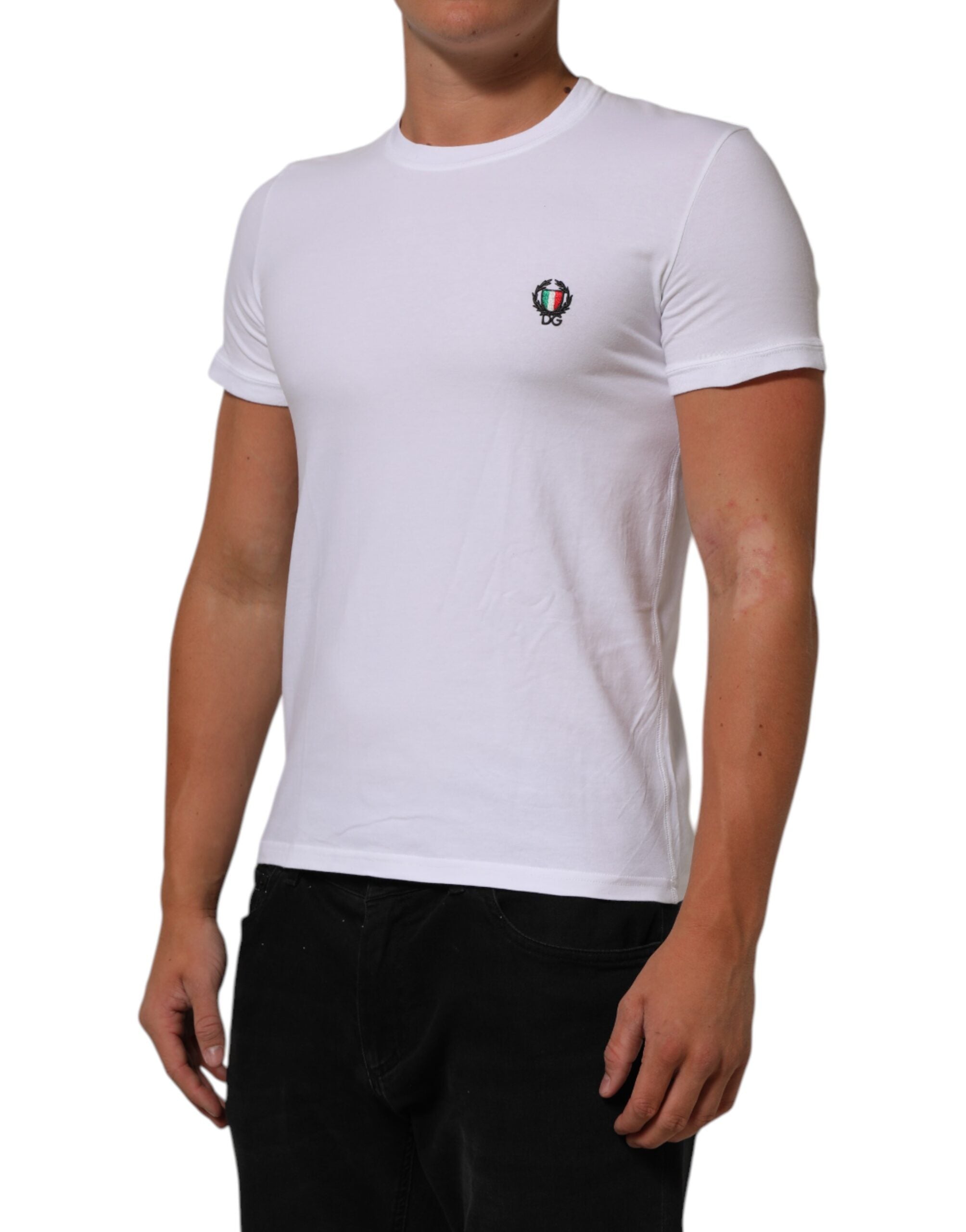 Dolce & Gabbana White Cotton DG Italia Round Neck Men T-shirt LUNESCAPE