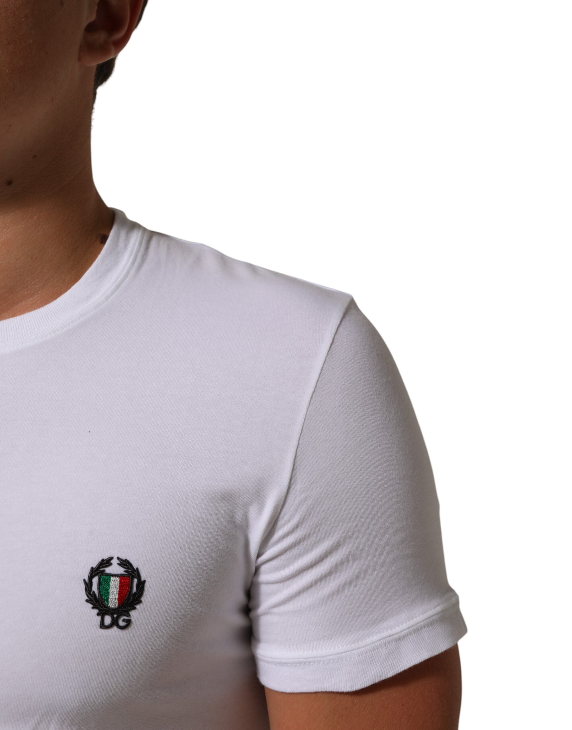 Dolce & Gabbana White Cotton DG Italia Round Neck Men T-shirt LUNESCAPE