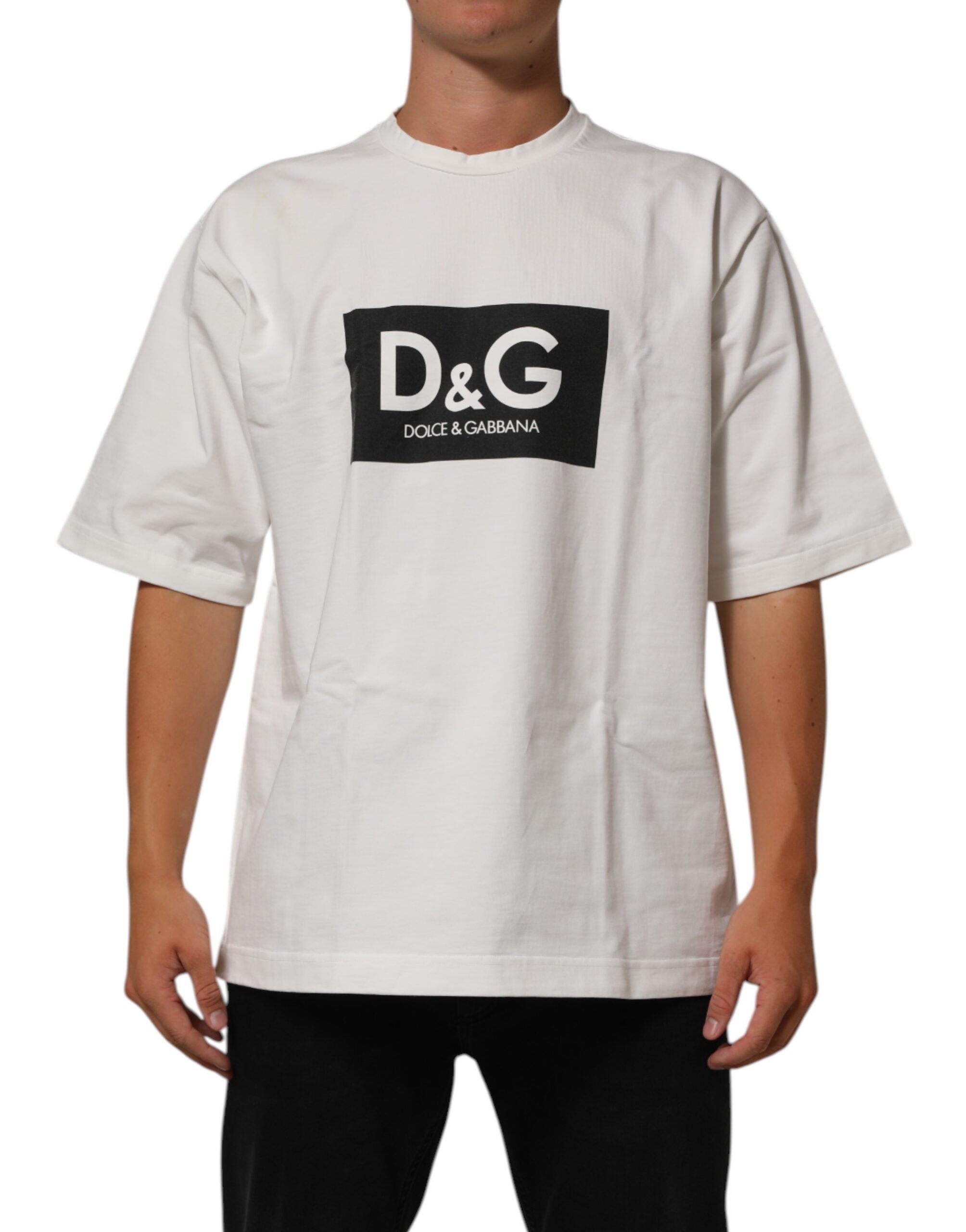 Dolce & Gabbana White Cotton Logo Print Crew Neck Men T-shirt LUNESCAPE