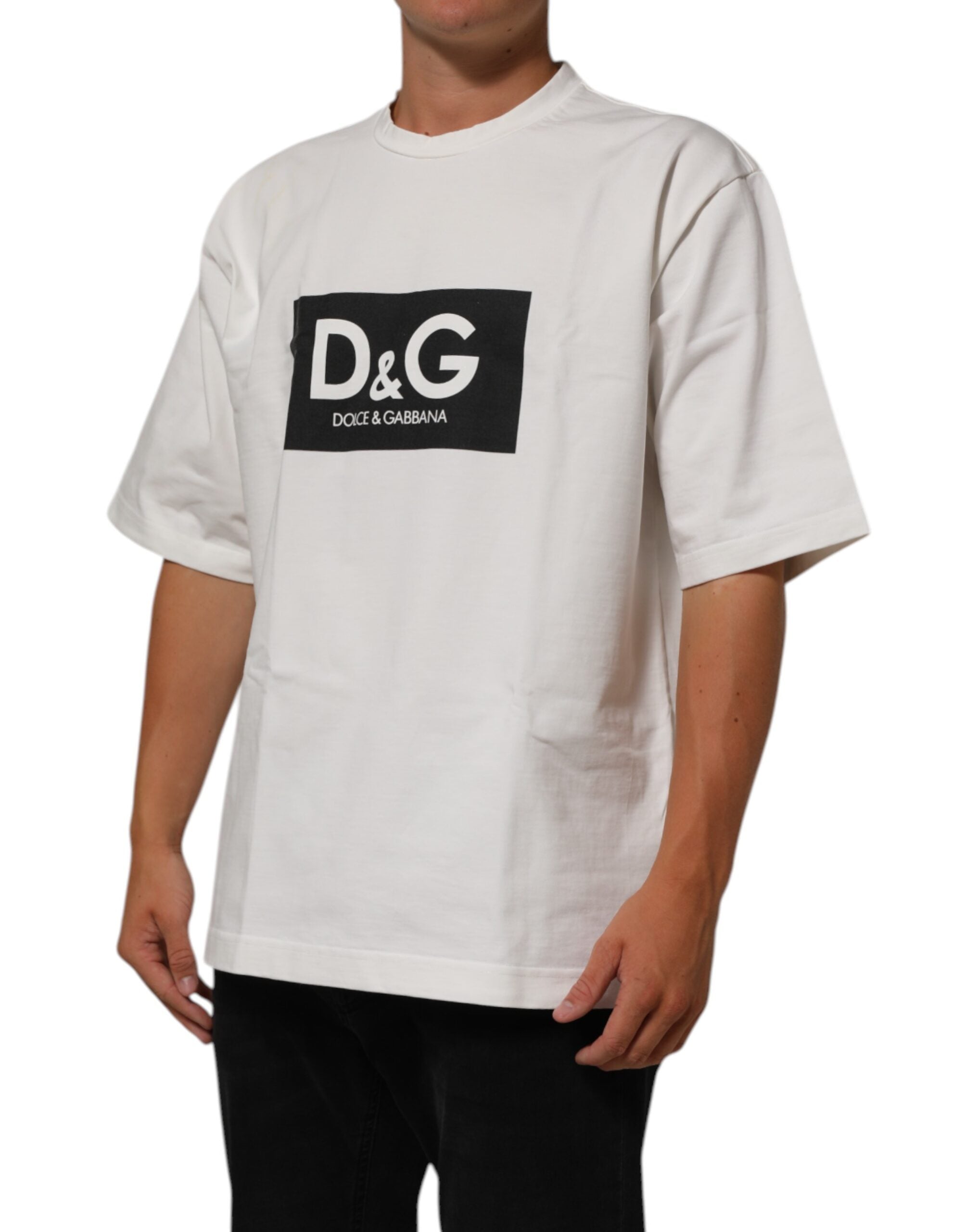 Dolce & Gabbana White Cotton Logo Print Crew Neck Men T-shirt LUNESCAPE