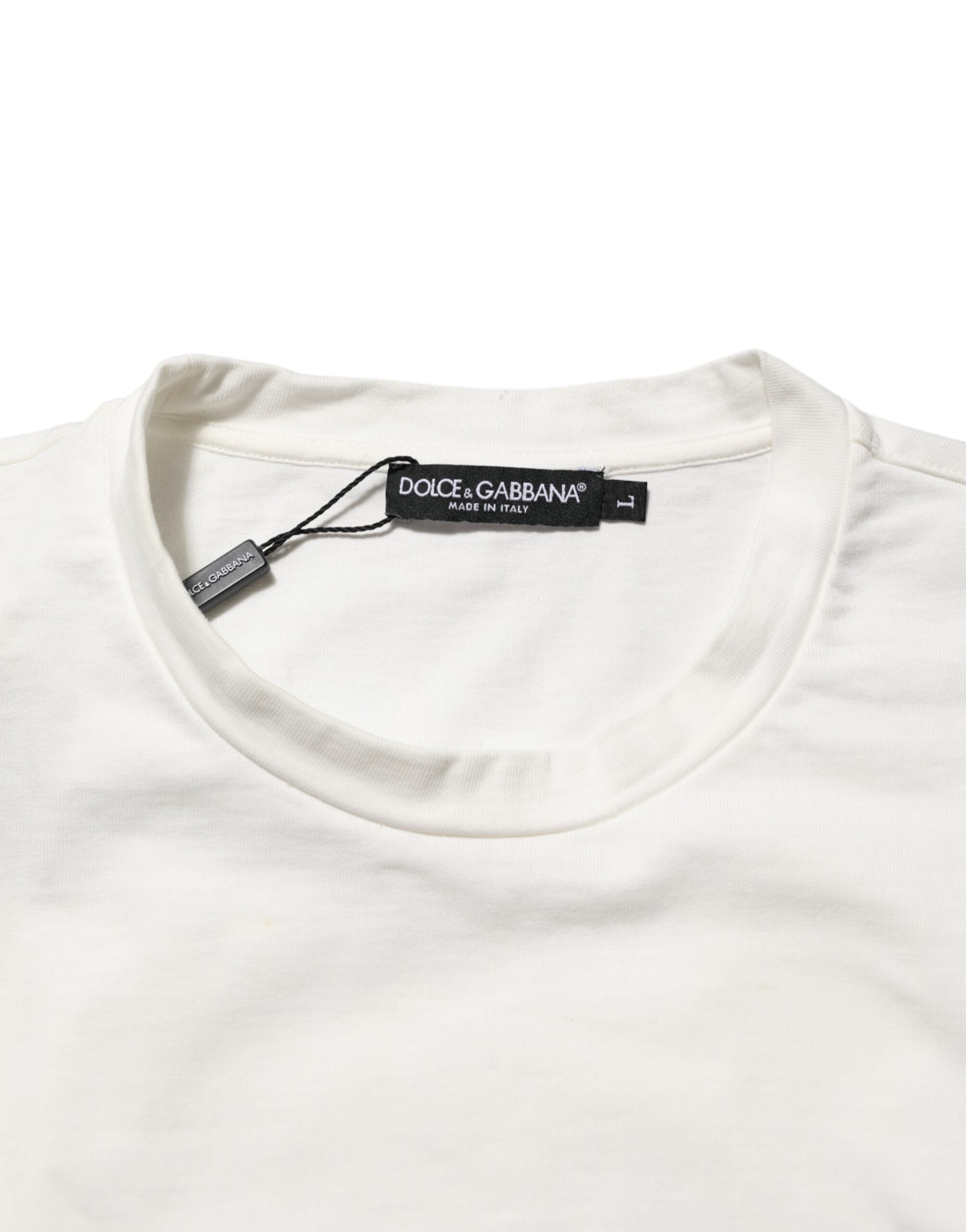 Dolce & Gabbana White Cotton Logo Print Crew Neck Men T-shirt LUNESCAPE