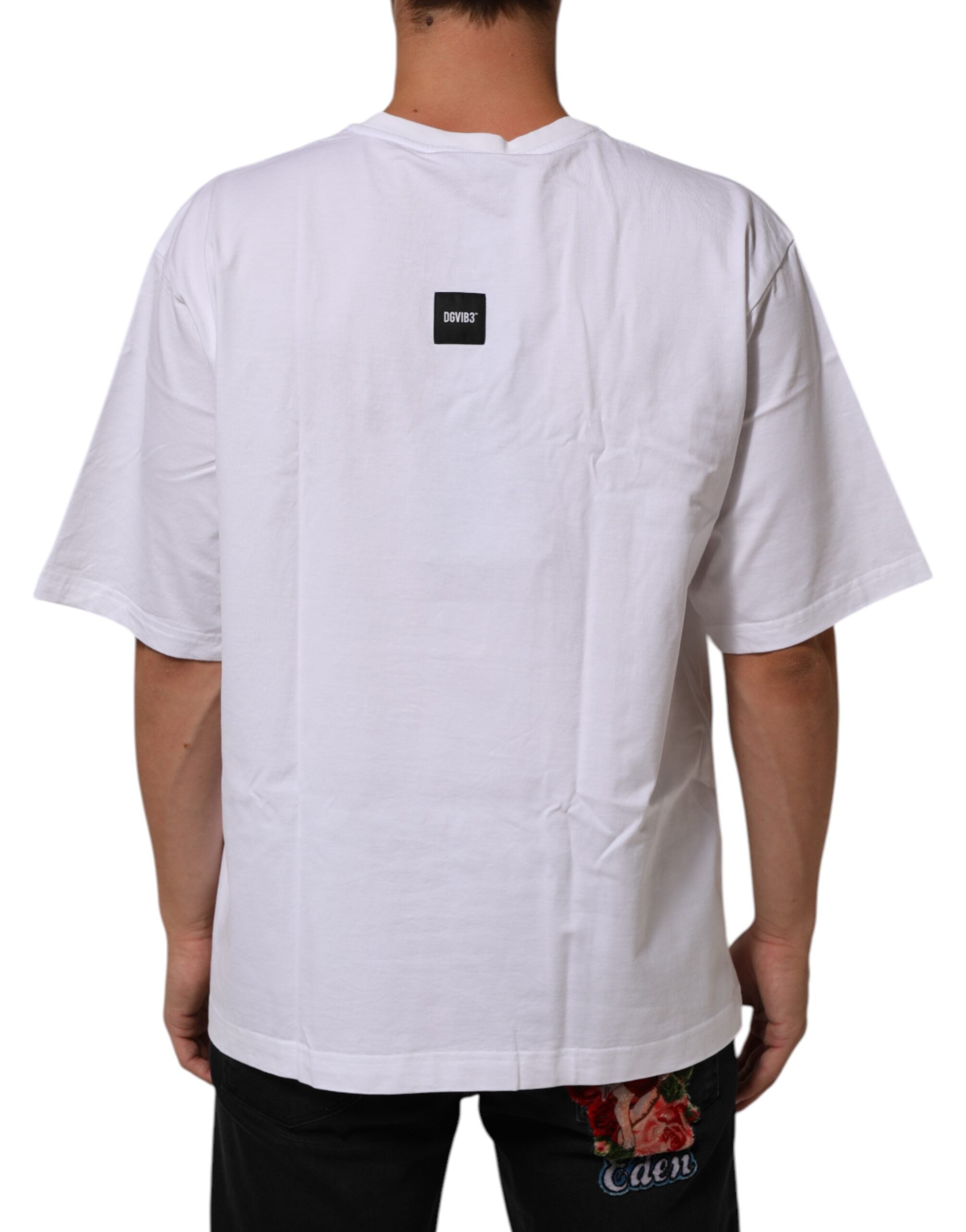 Dolce & Gabbana White Cotton Logo Print Crew Neck T-shirt LUNESCAPE