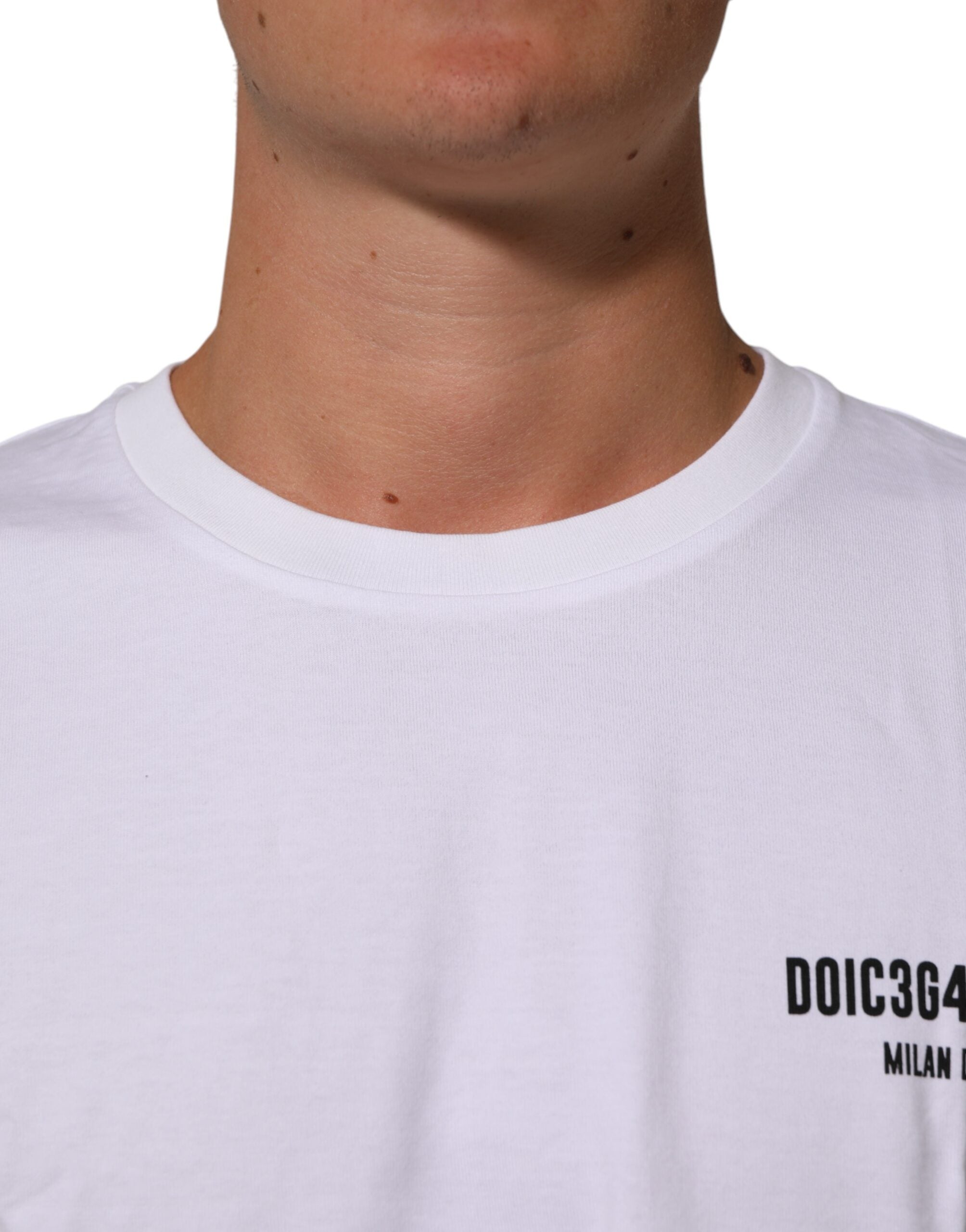 Dolce & Gabbana White Cotton Logo Print Crew Neck T-shirt LUNESCAPE