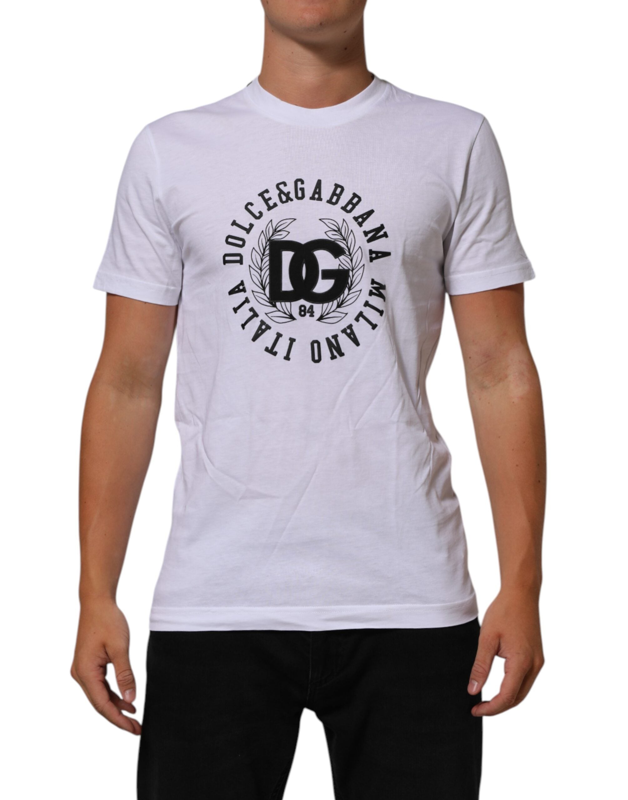 Dolce & Gabbana White Cotton Logo Print Crew Neck T-shirt LUNESCAPE