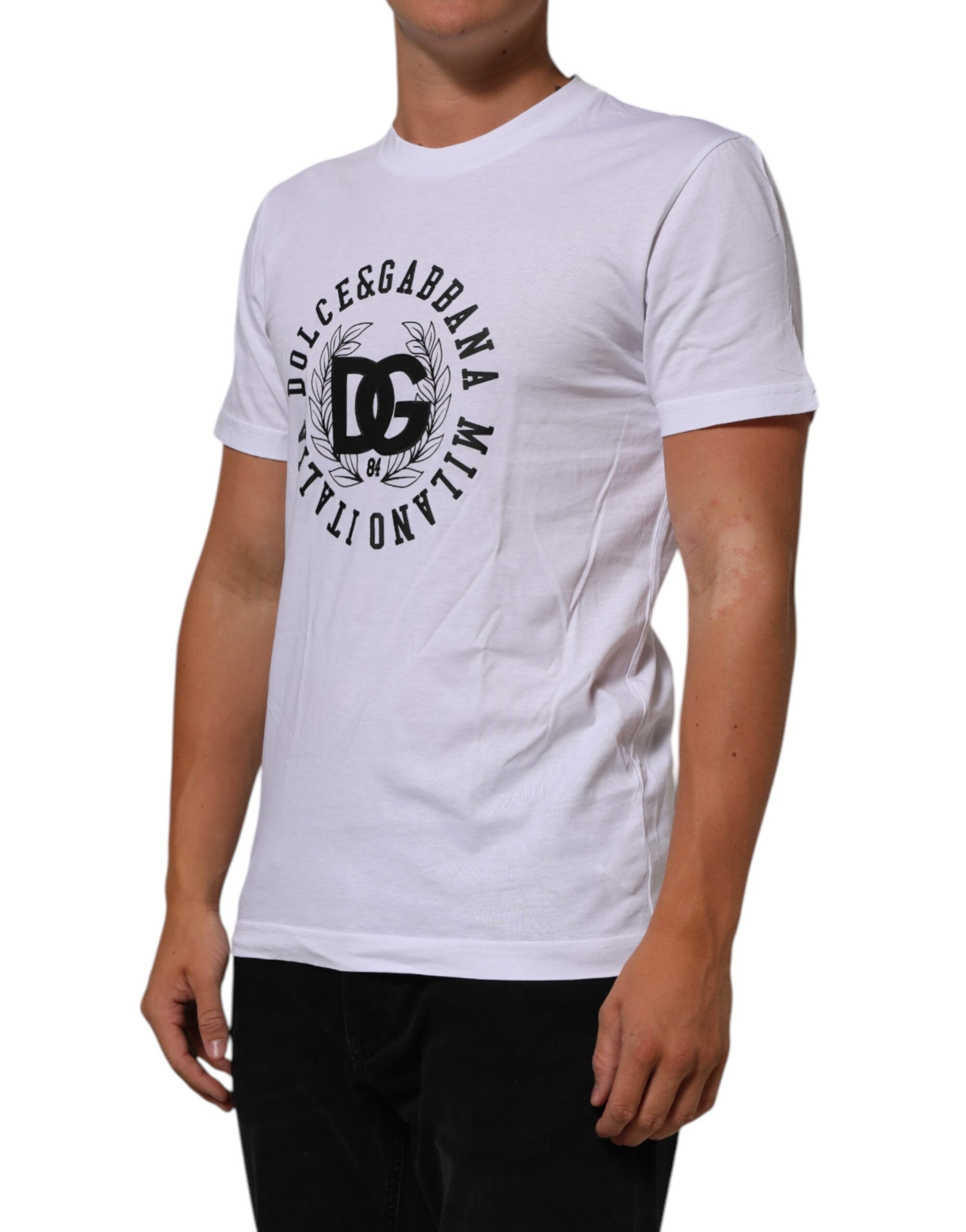 Dolce & Gabbana White Cotton Logo Print Crew Neck T-shirt LUNESCAPE
