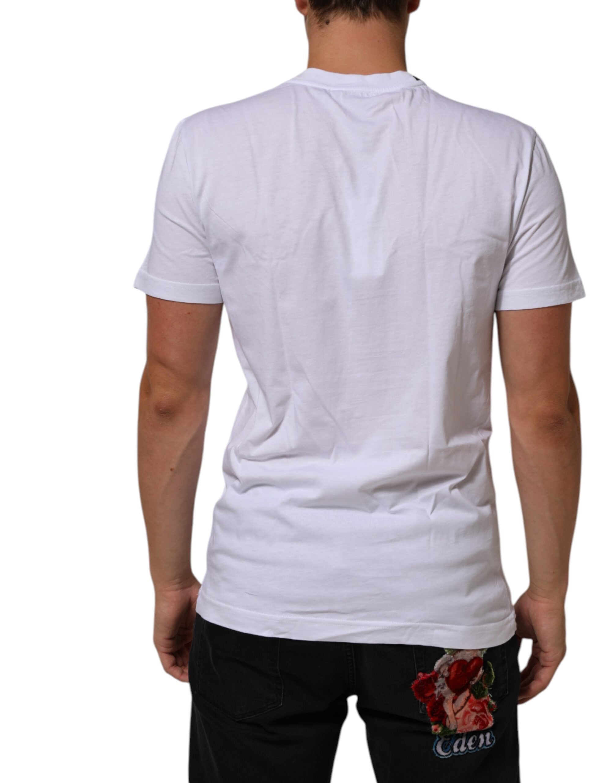 Dolce & Gabbana White Cotton Logo Print Crew Neck T-shirt LUNESCAPE