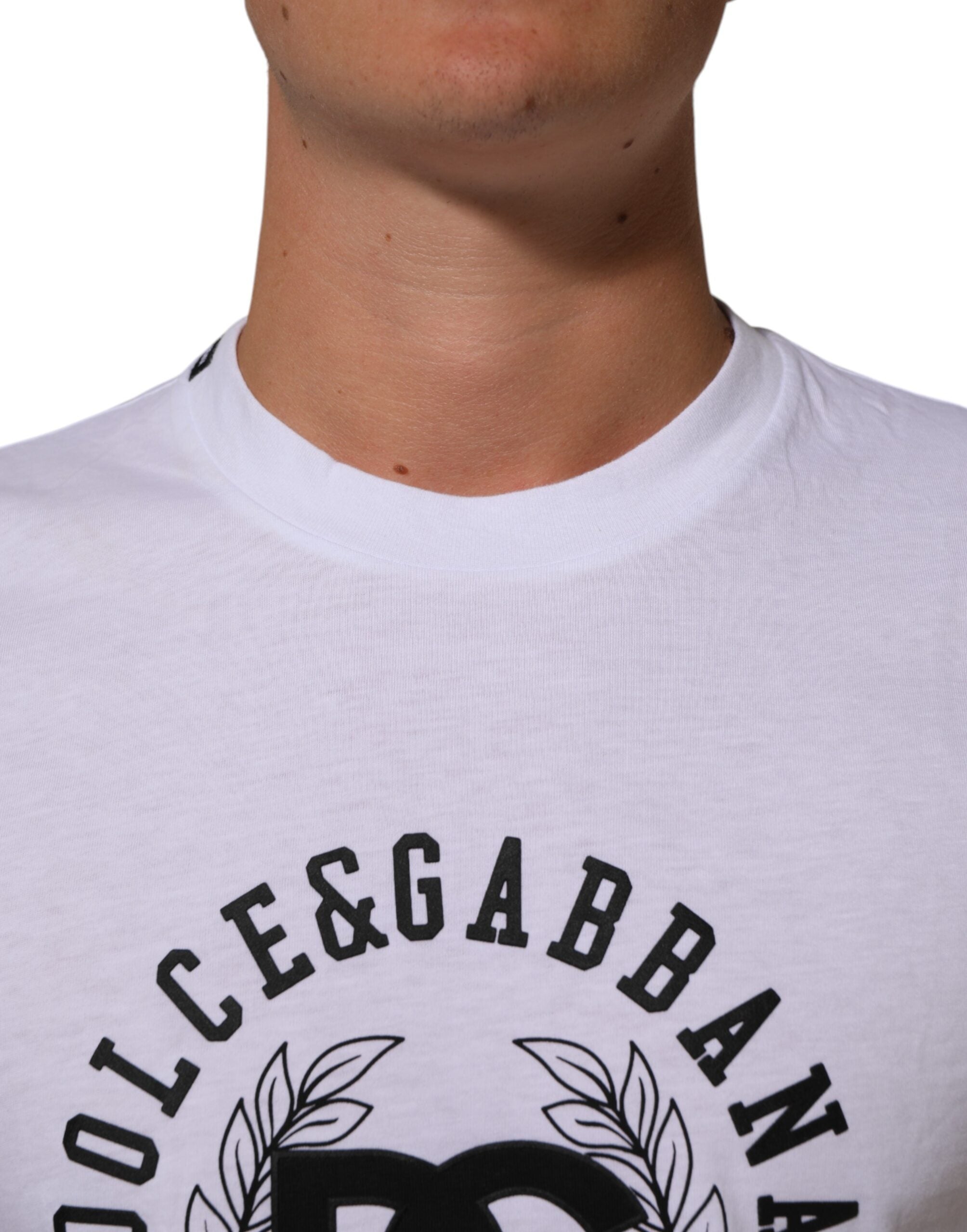 Dolce & Gabbana White Cotton Logo Print Crew Neck T-shirt LUNESCAPE