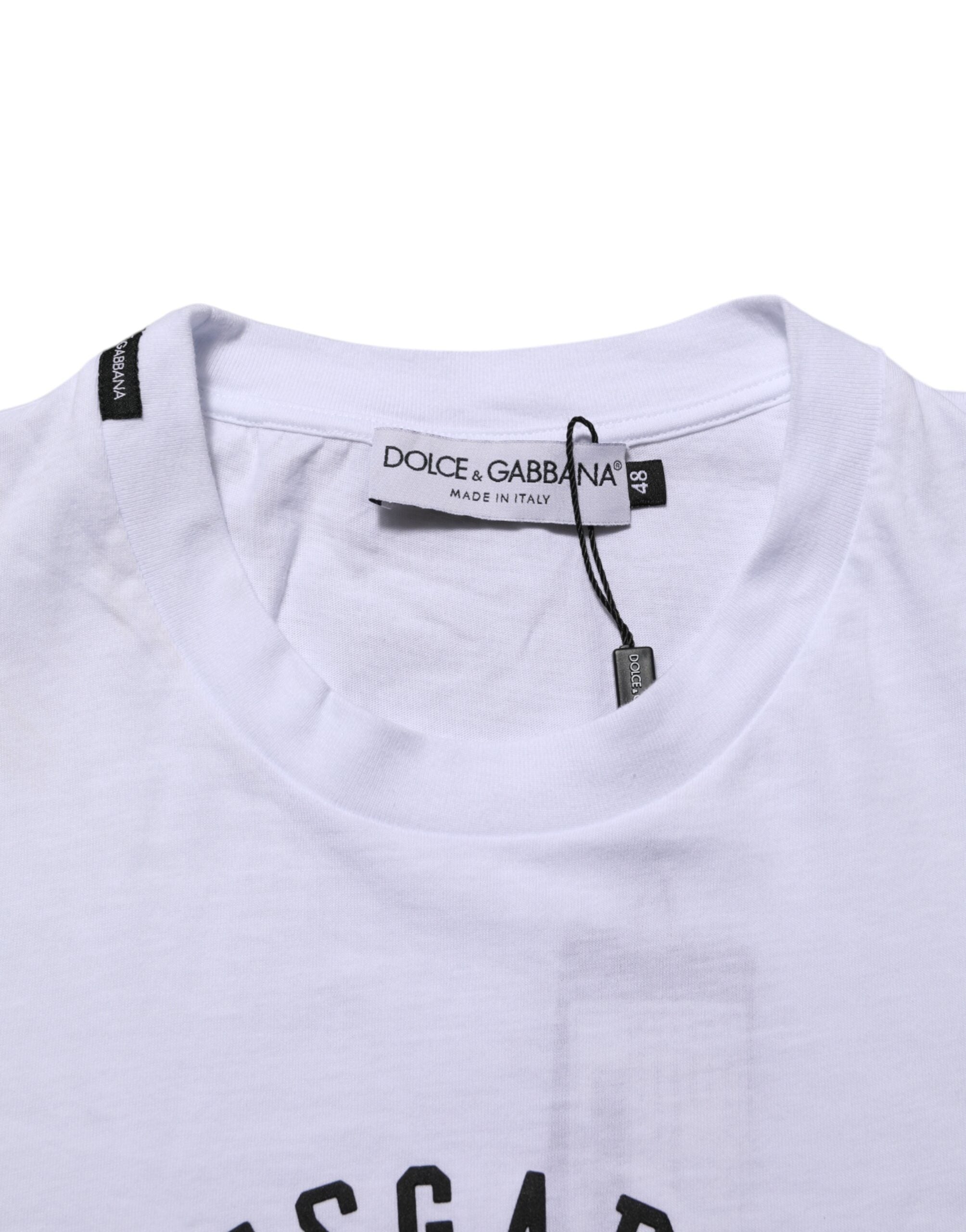Dolce & Gabbana White Cotton Logo Print Crew Neck T-shirt LUNESCAPE