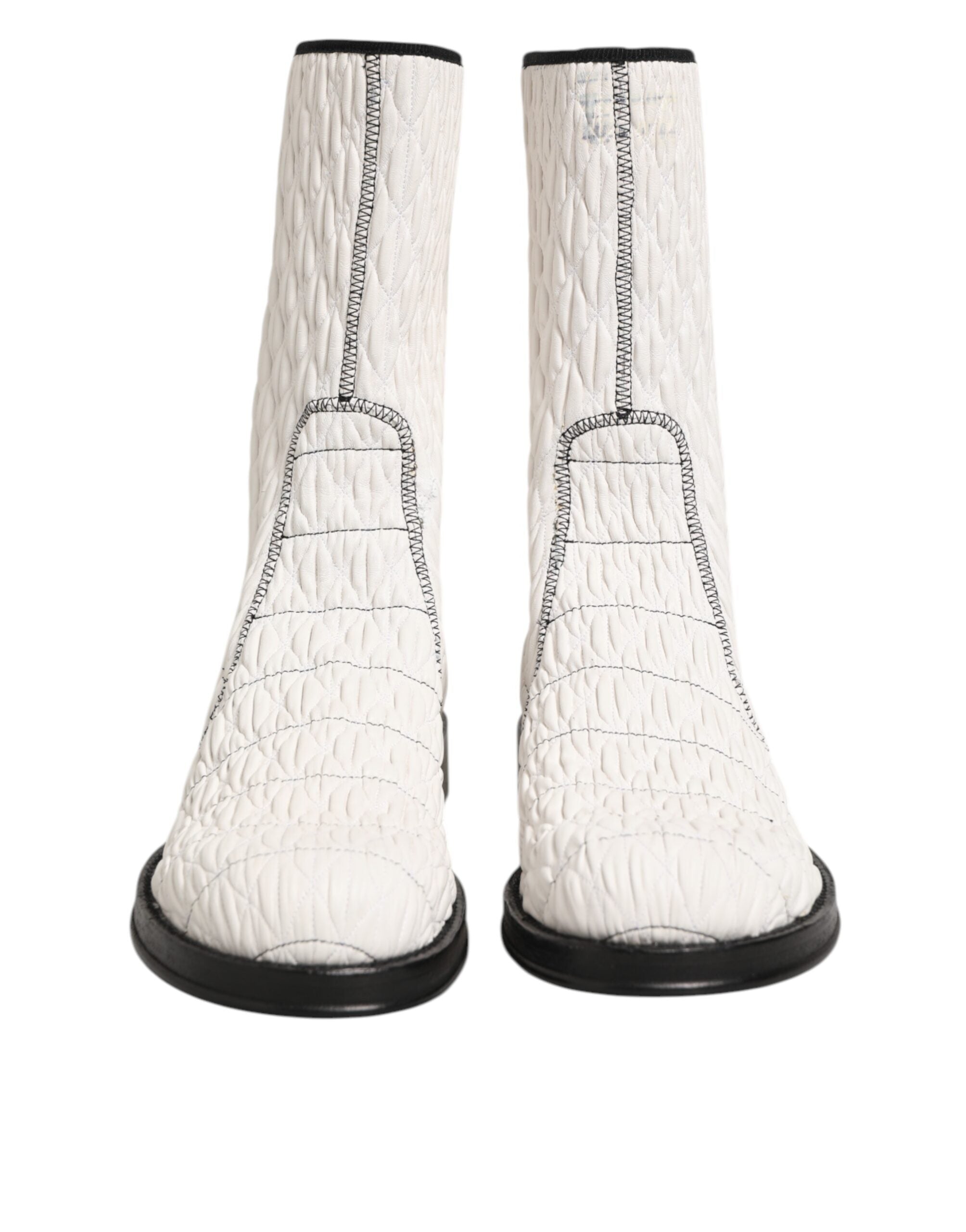 Dolce & Gabbana White Lambskin Leather Mid Calf Boots Shoes LUNESCAPE