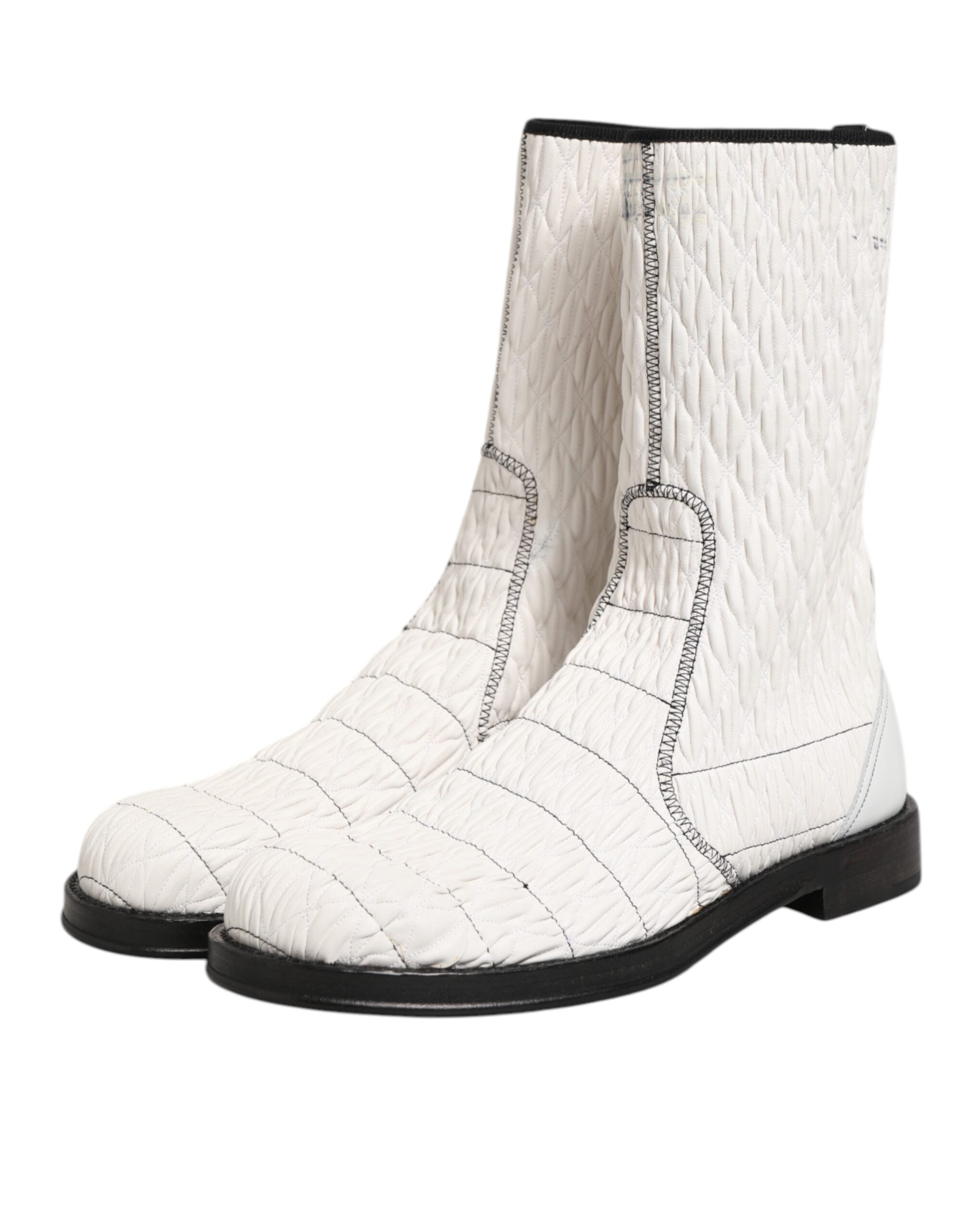 Dolce & Gabbana White Lambskin Leather Mid Calf Boots Shoes LUNESCAPE