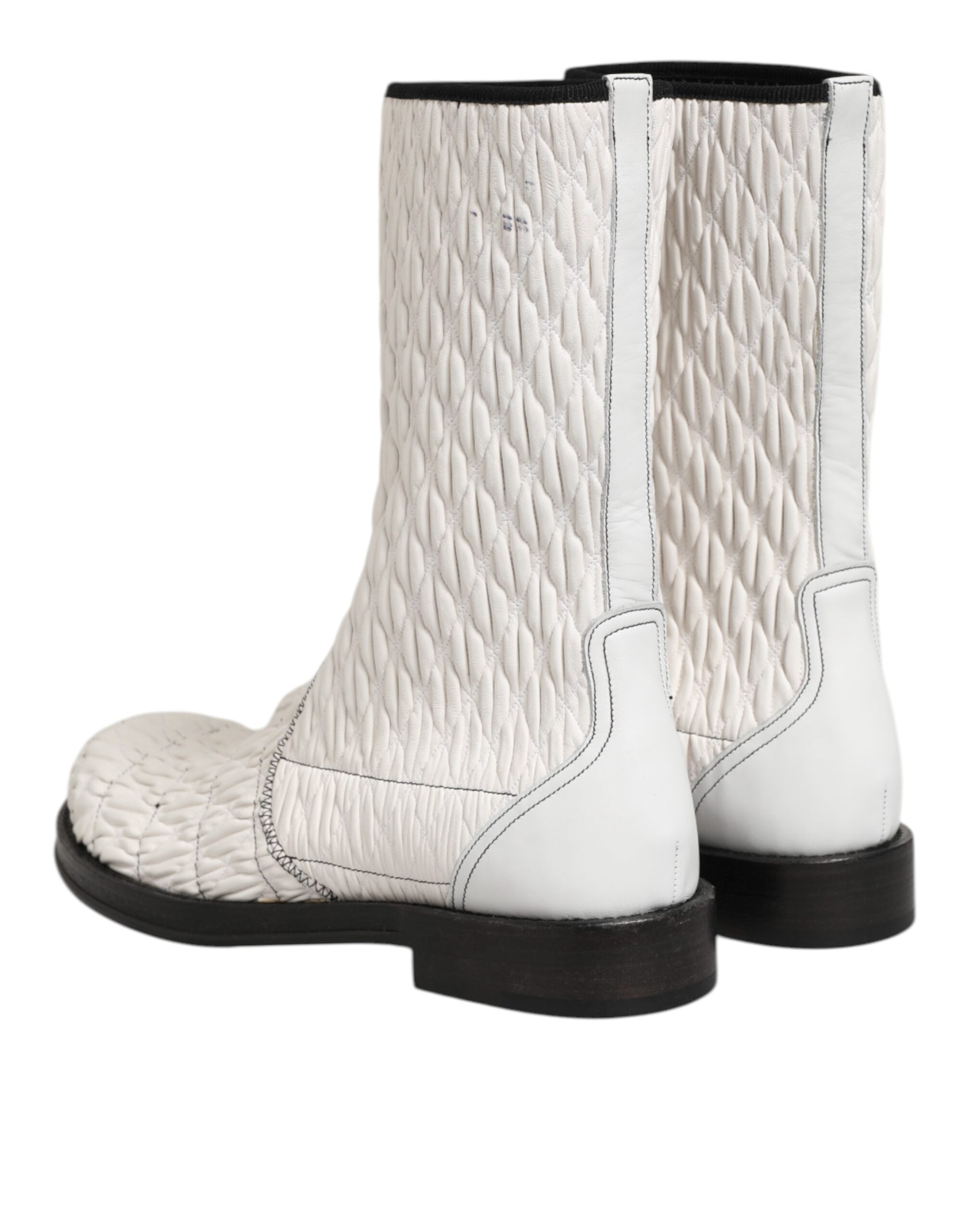 Dolce & Gabbana White Lambskin Leather Mid Calf Boots Shoes LUNESCAPE