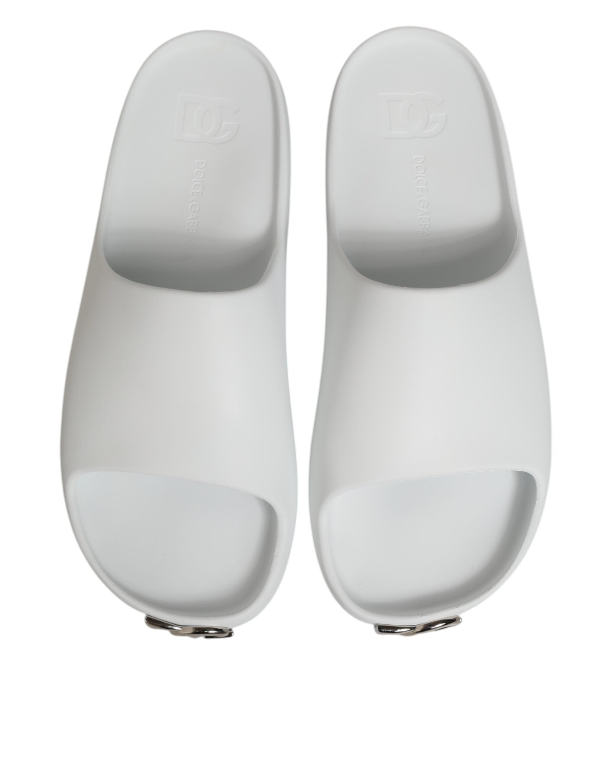 Dolce & Gabbana White Logo Slides Sandals Men Beachwear Shoes LUNESCAPE