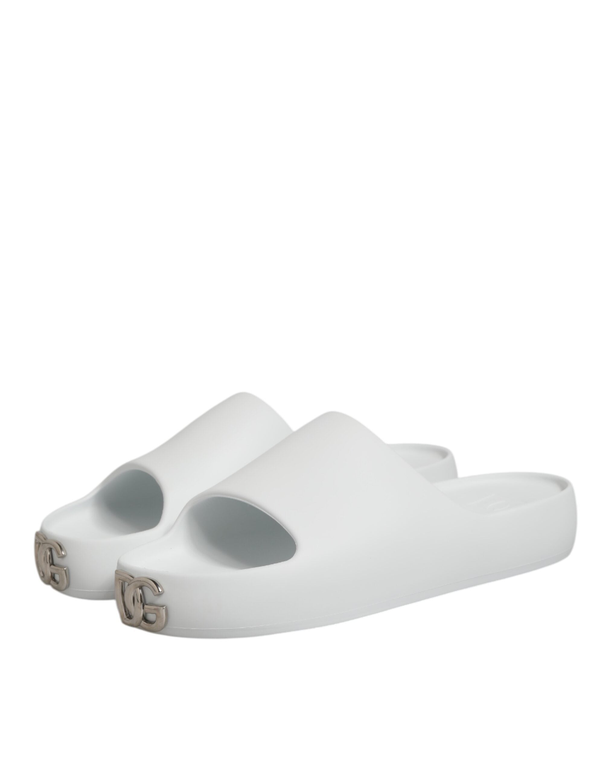 Dolce & Gabbana White Logo Slides Sandals Men Beachwear Shoes LUNESCAPE