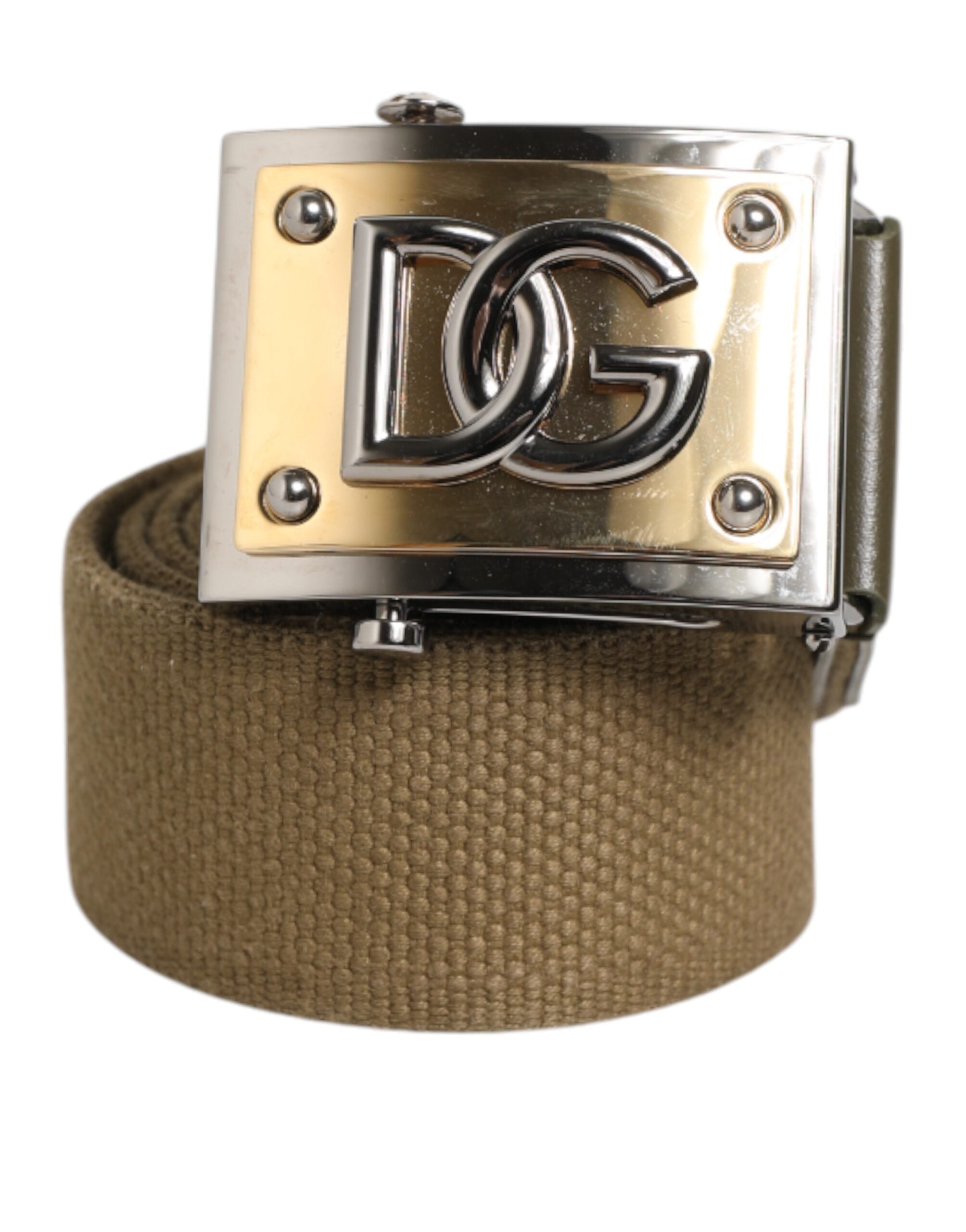 Dolce & Gabbana Military Green Nylon Logo Metal Buckle Belt LUNESCAPE