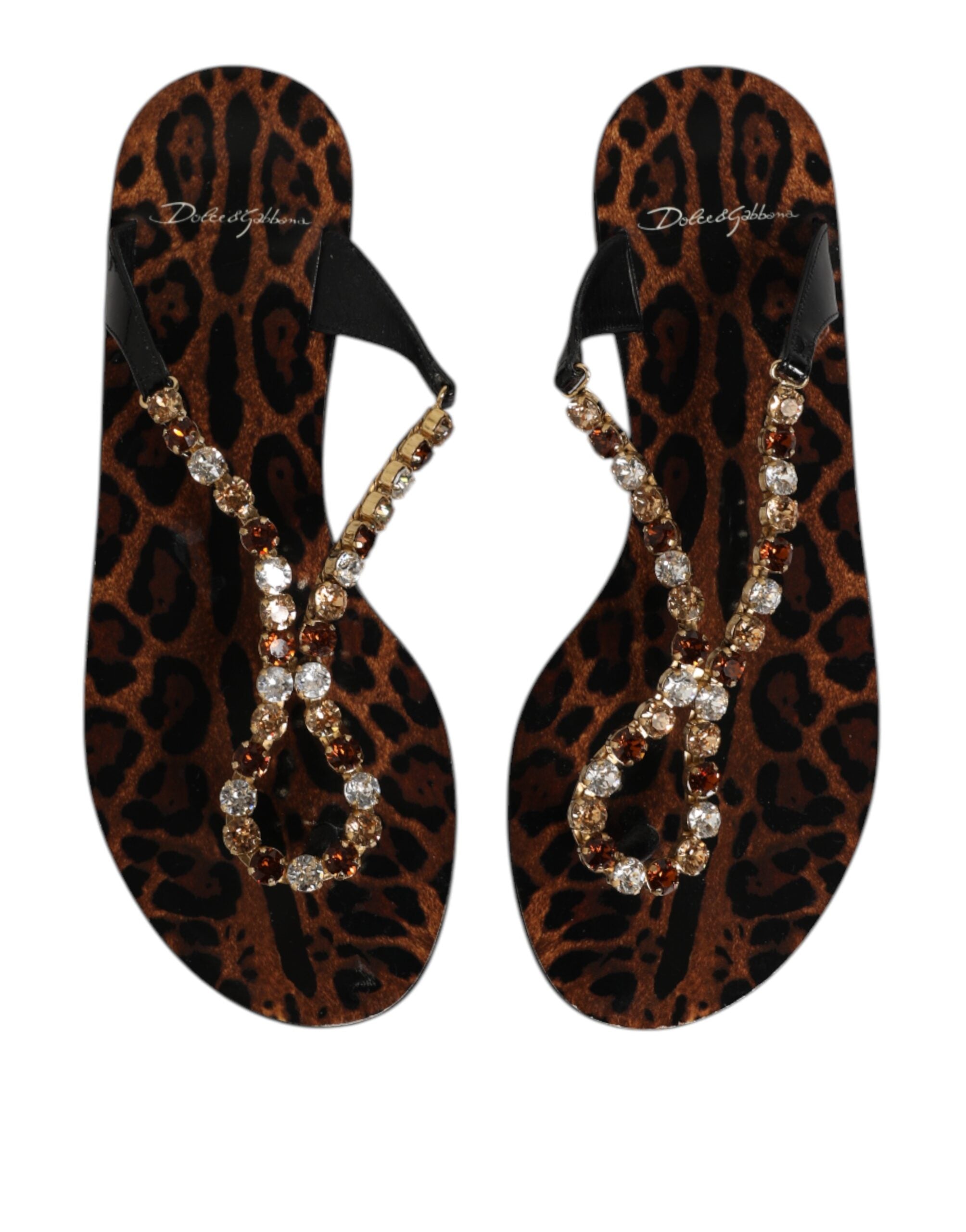 Dolce & Gabbana Black Crystals Flats Sandals Beachwear Shoes