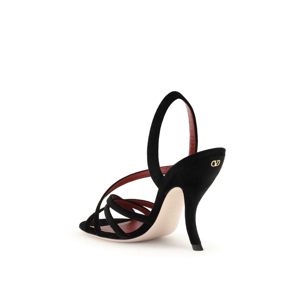 Valentino Garavani Black Velvet Stiletto Heel Sandals LUNESCAPE