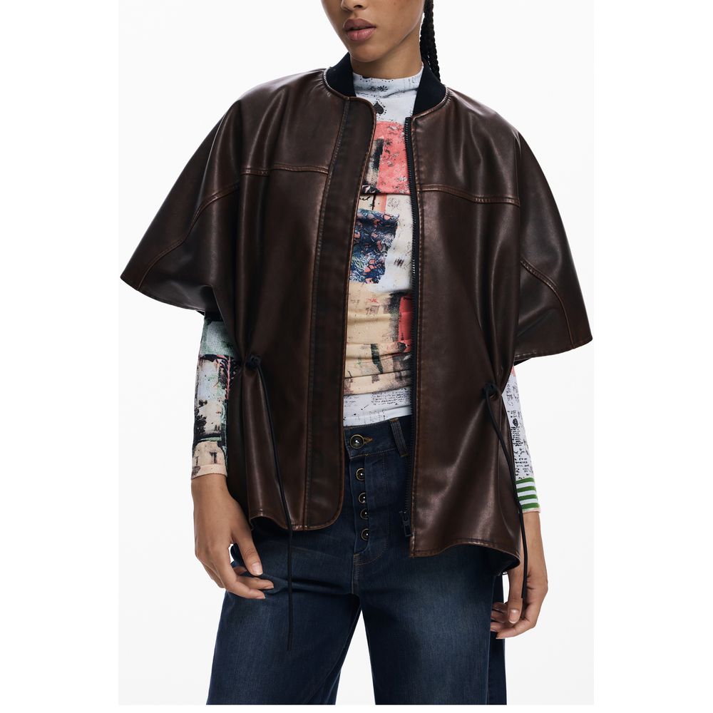 Desigual Burgundy Polyurethane Women Poncho LUNESCAPE