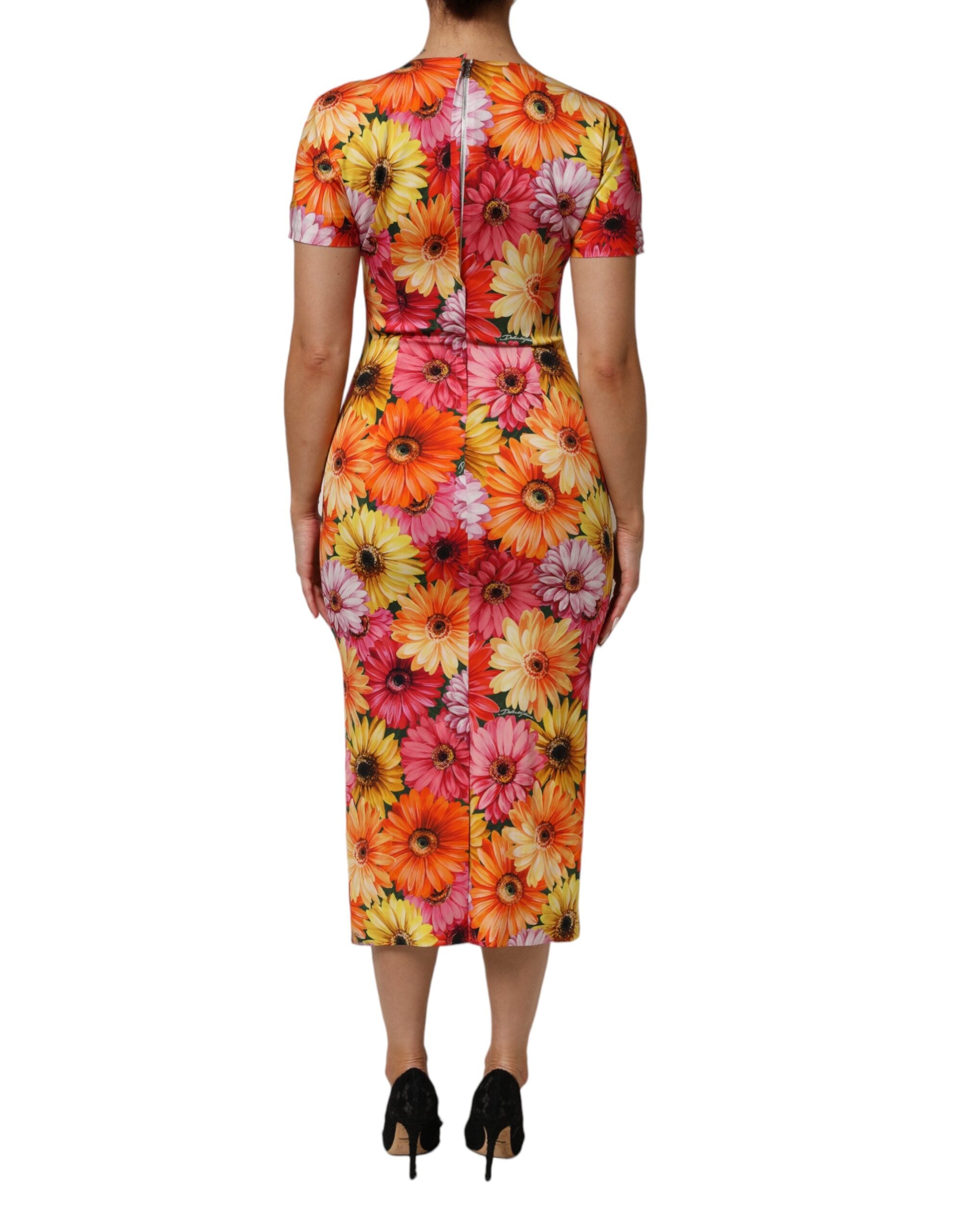 Dolce & Gabbana Multicolor Floral Print SilkSheath Midi Dress
