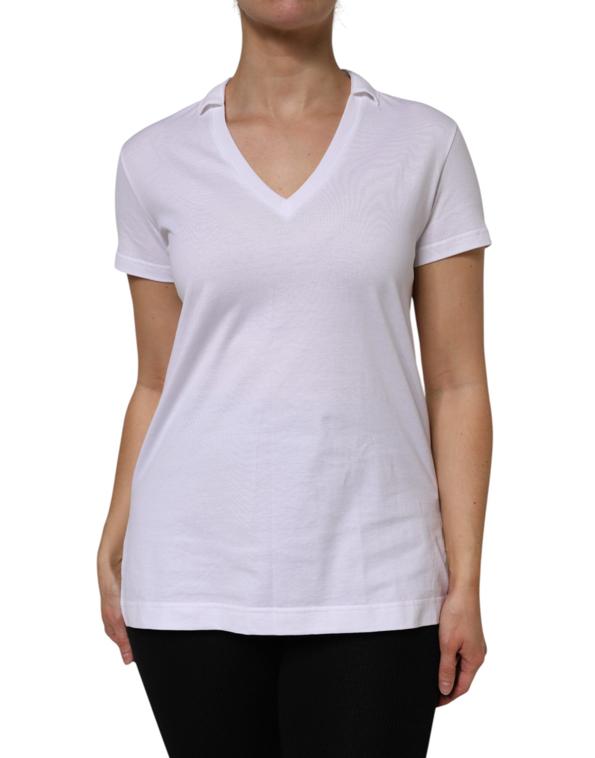 Dolce & Gabbana White Cotton Short Sleeve V-Neck Top T-shirt