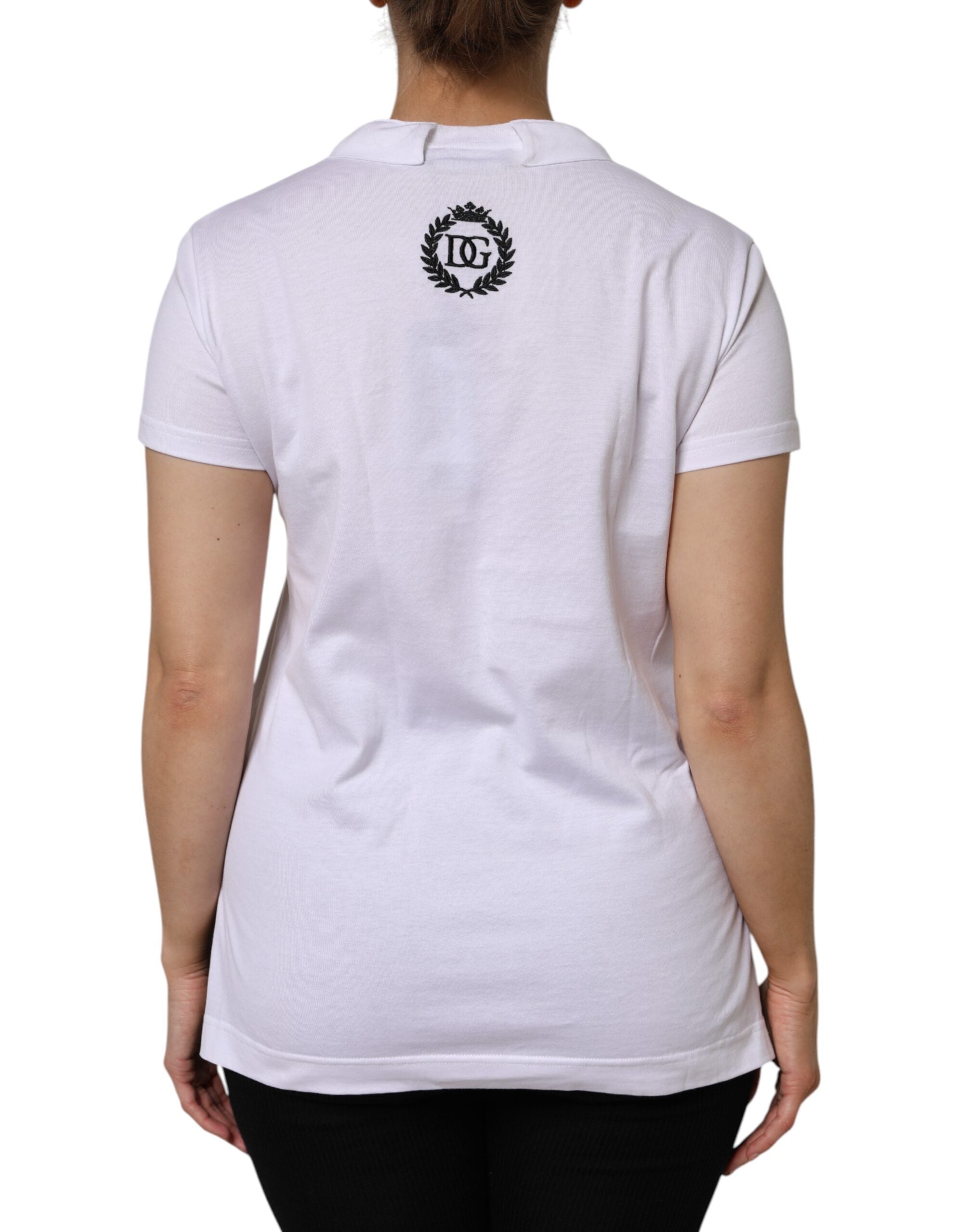 Dolce & Gabbana White Cotton Short Sleeve V-Neck Top T-shirt