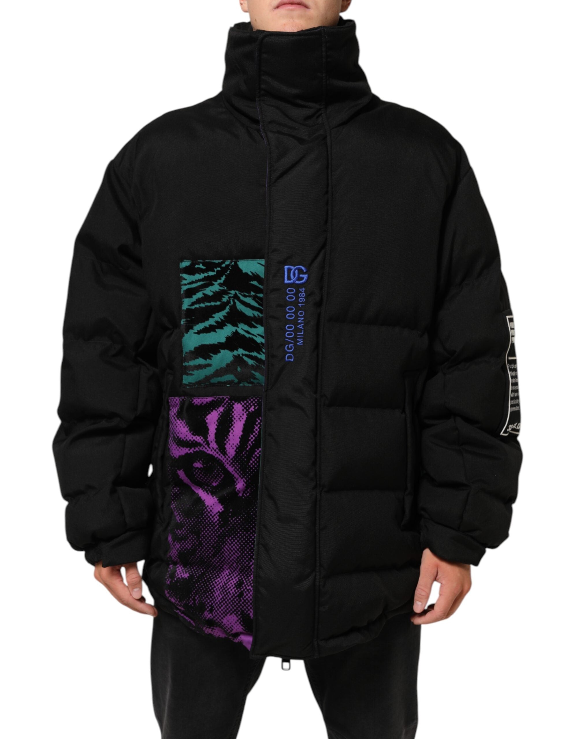 Dolce & Gabbana Black Nylon Puffer Men Full Zip Jacket