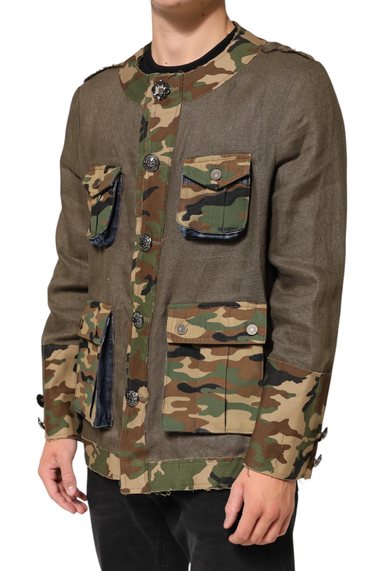 Dolce & Gabbana Brown Camouflage Linen Cargo Jacket