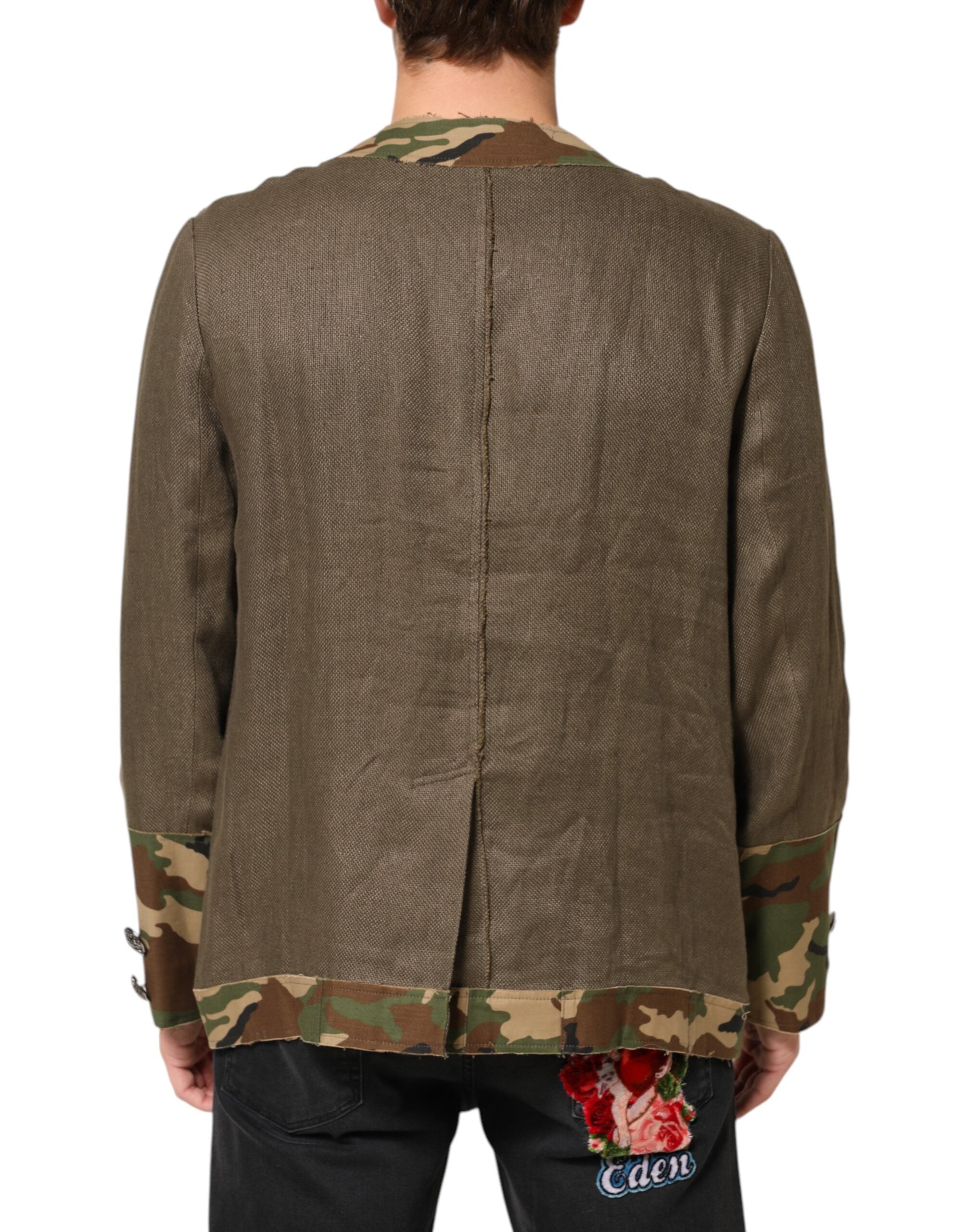 Dolce & Gabbana Brown Camouflage Linen Cargo Jacket