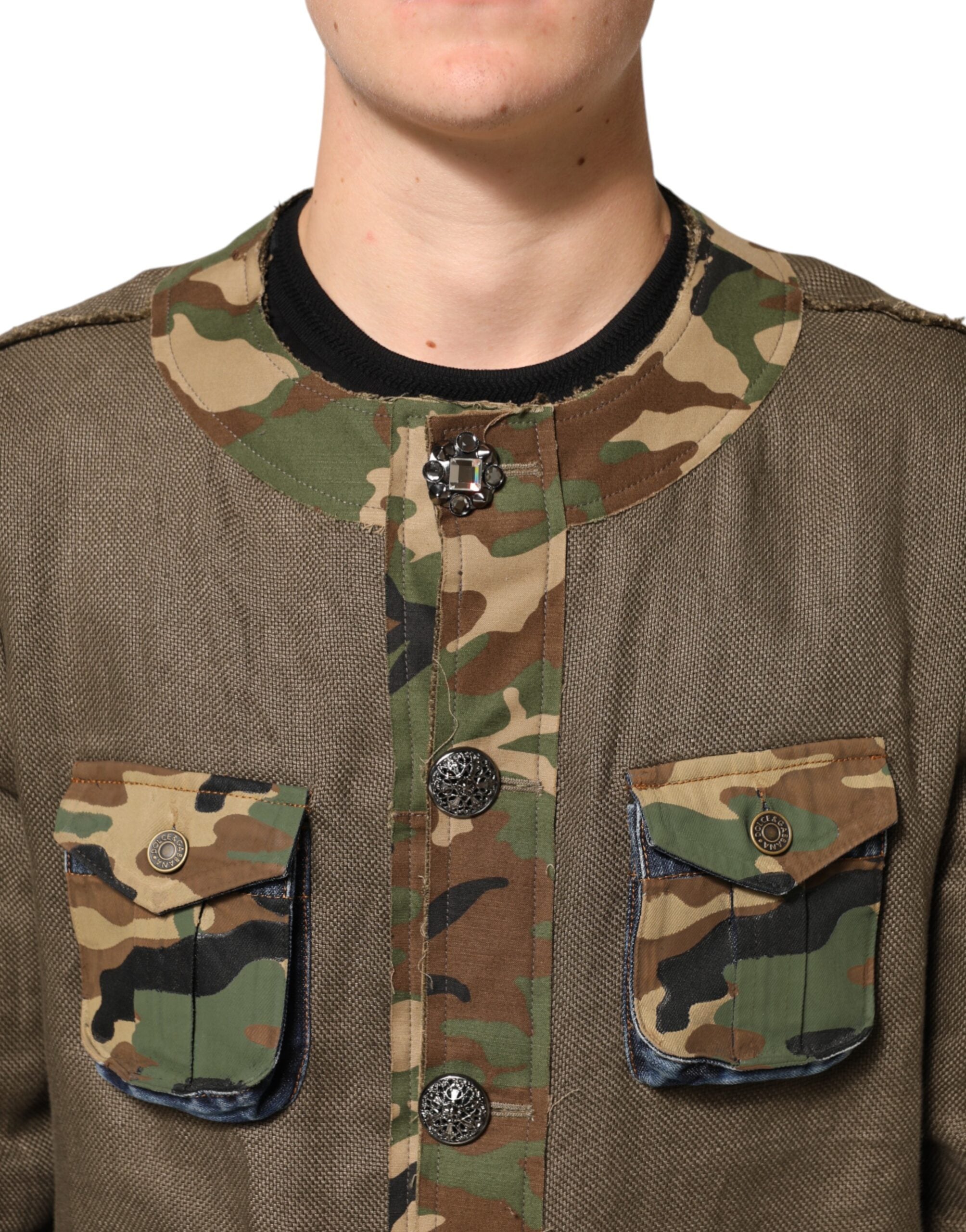 Dolce & Gabbana Brown Camouflage Linen Cargo Jacket