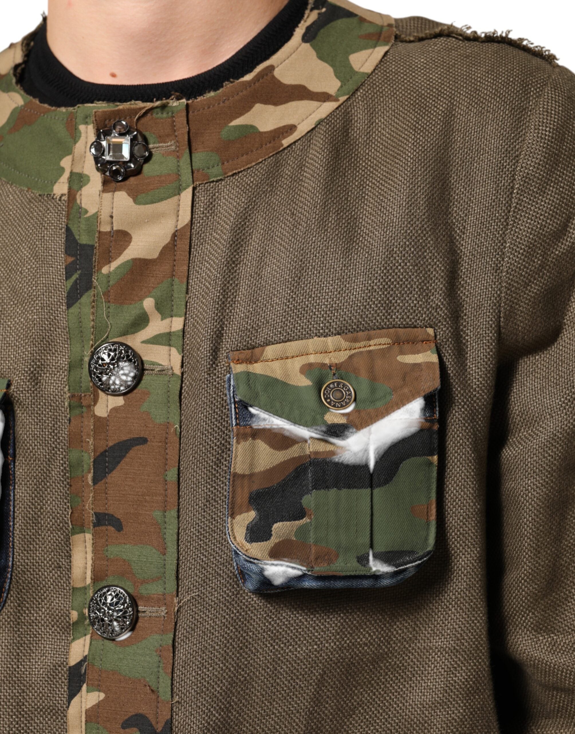 Dolce & Gabbana Brown Camouflage Linen Cargo Jacket