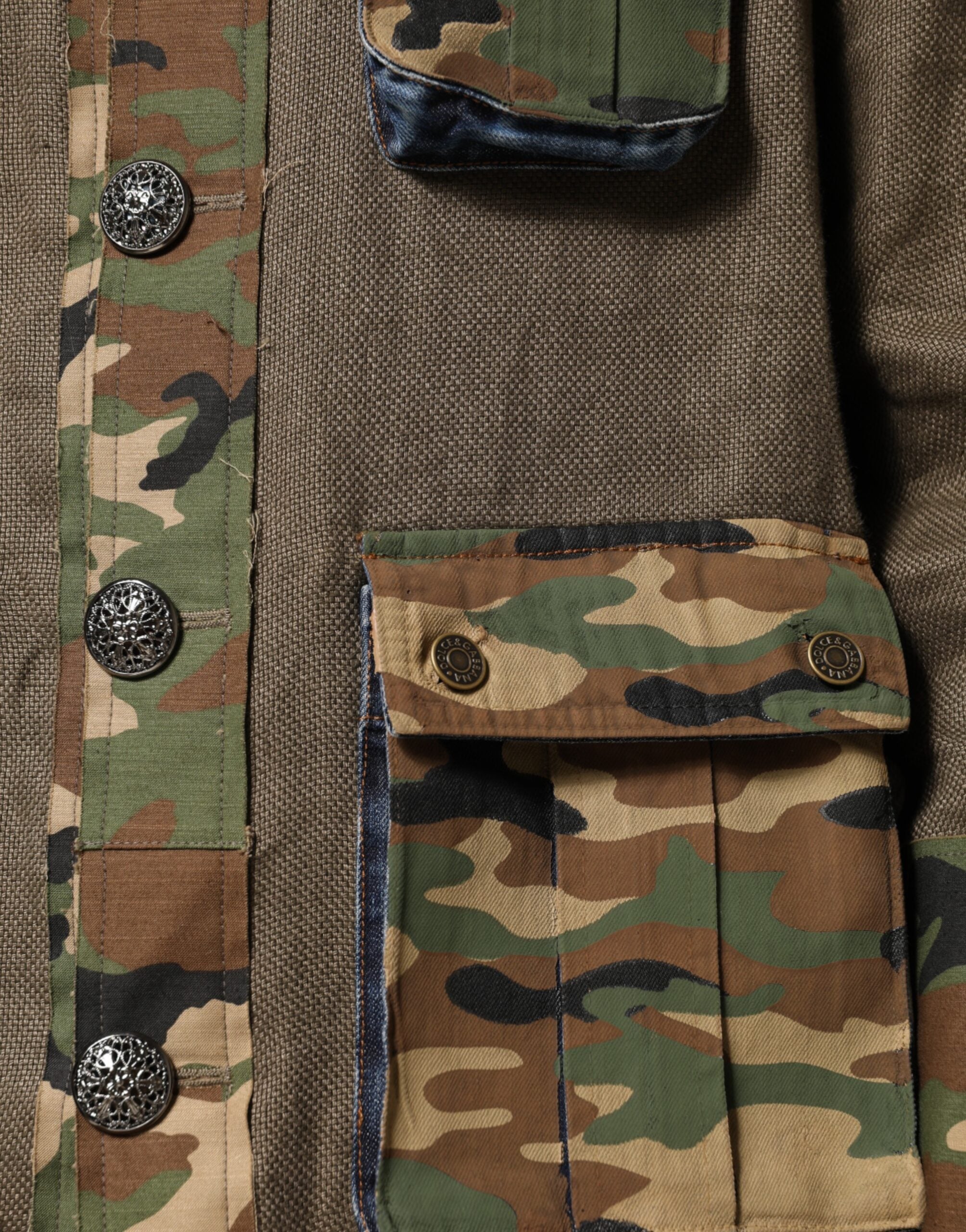 Dolce & Gabbana Brown Camouflage Linen Cargo Jacket