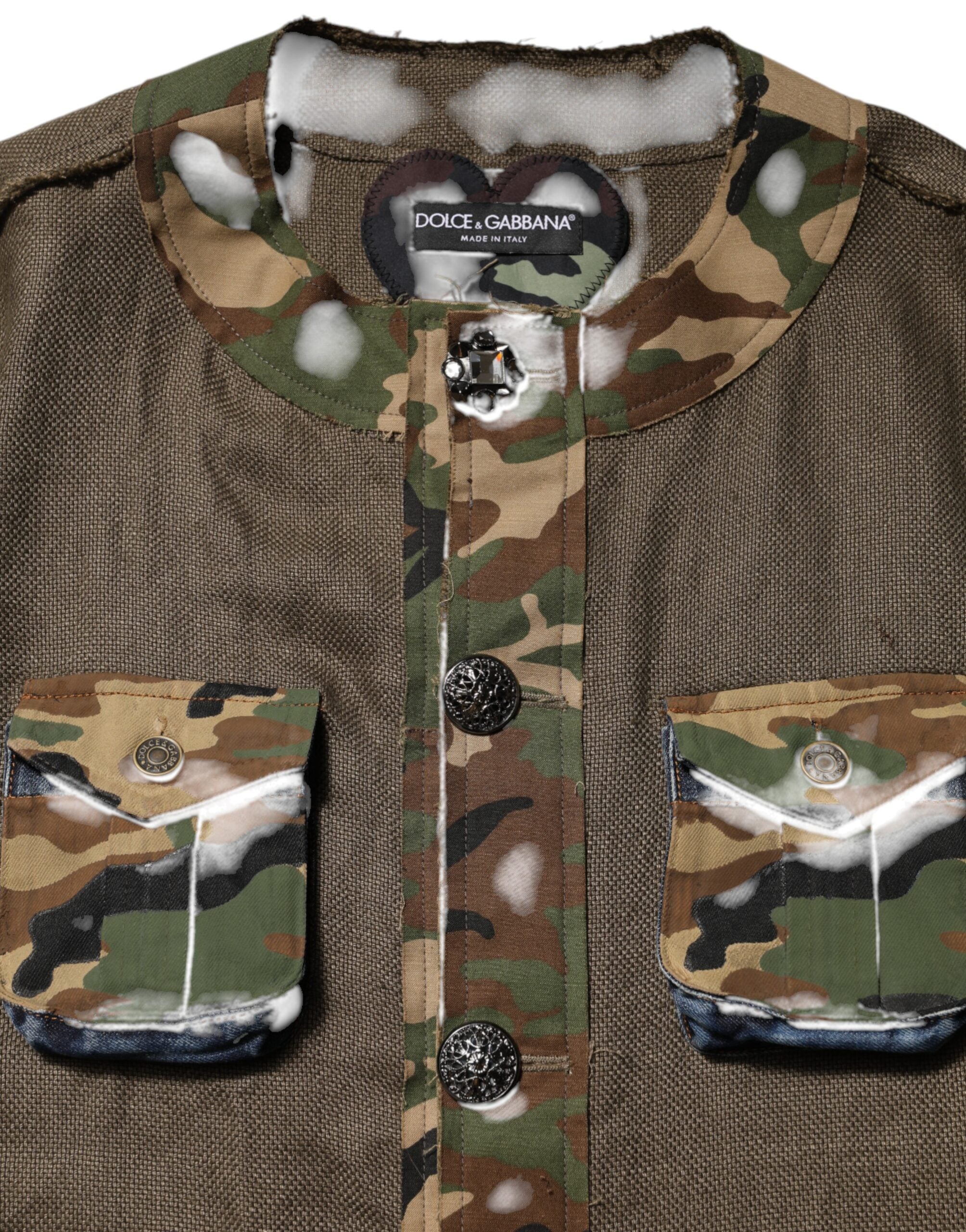 Dolce & Gabbana Brown Camouflage Linen Cargo Jacket