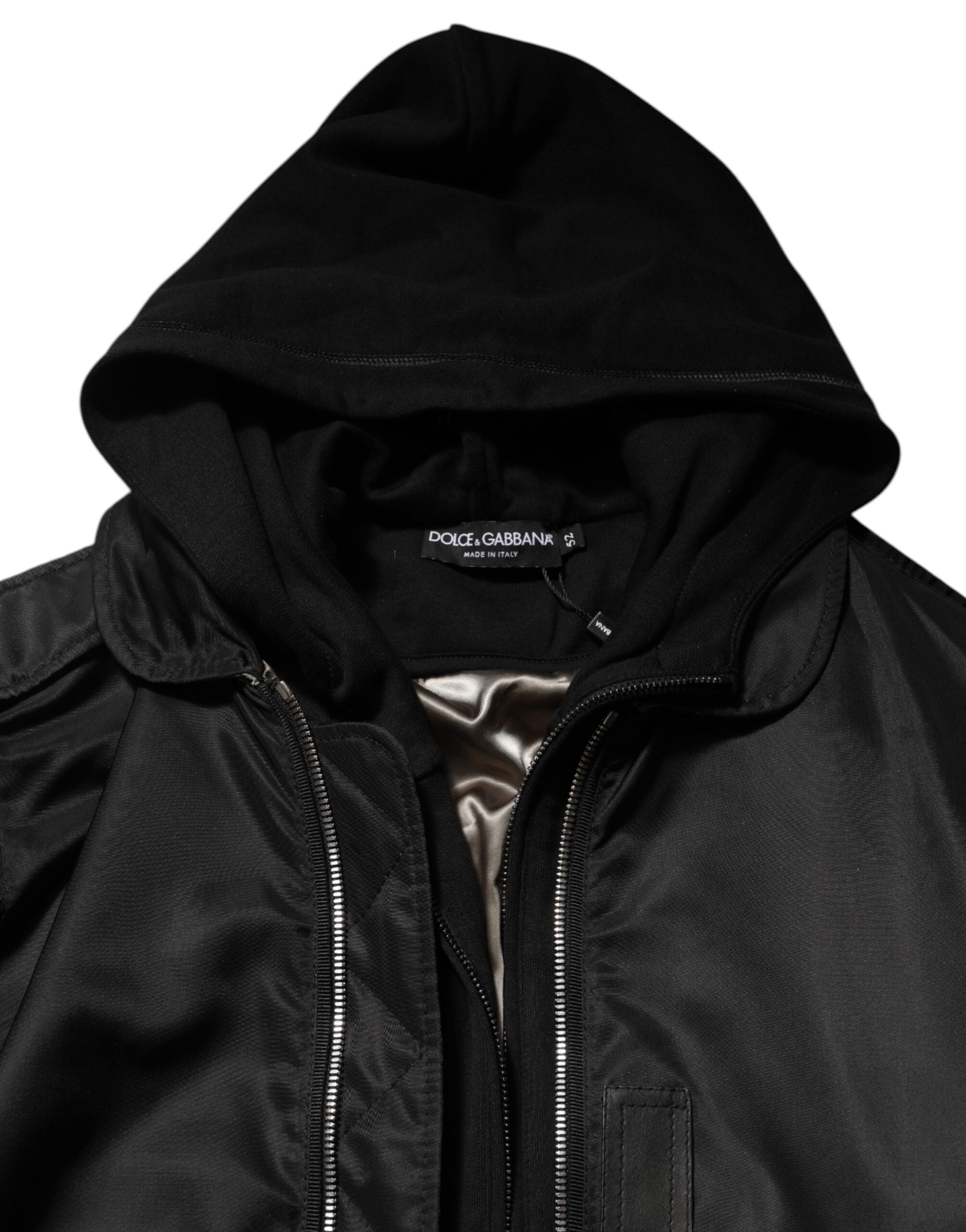 Dolce & Gabbana Black Cotton Hooded Full Zip Bomber Jacket