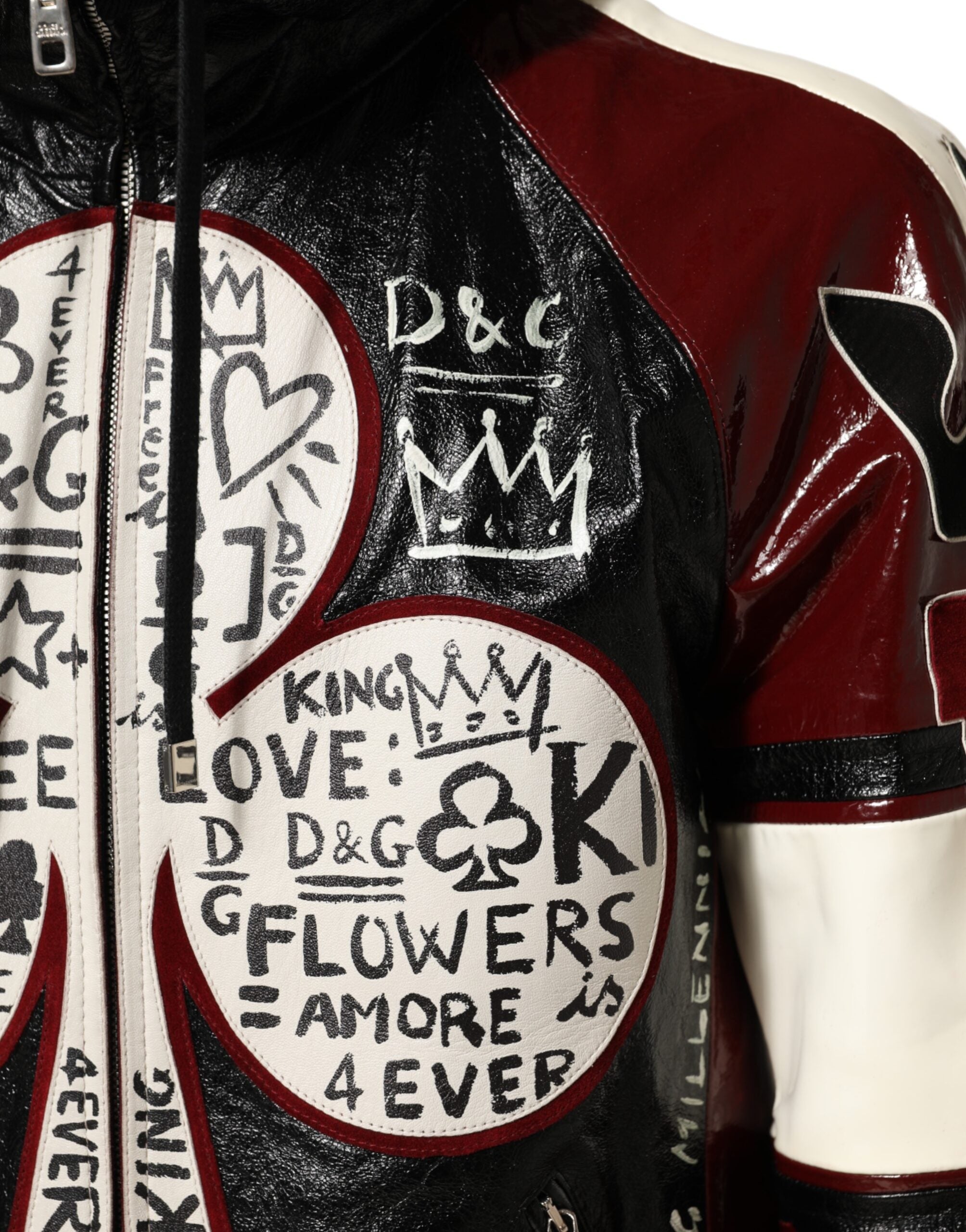 Dolce & Gabbana Multicolor Hooded Leather DG King Men Biker Jacket