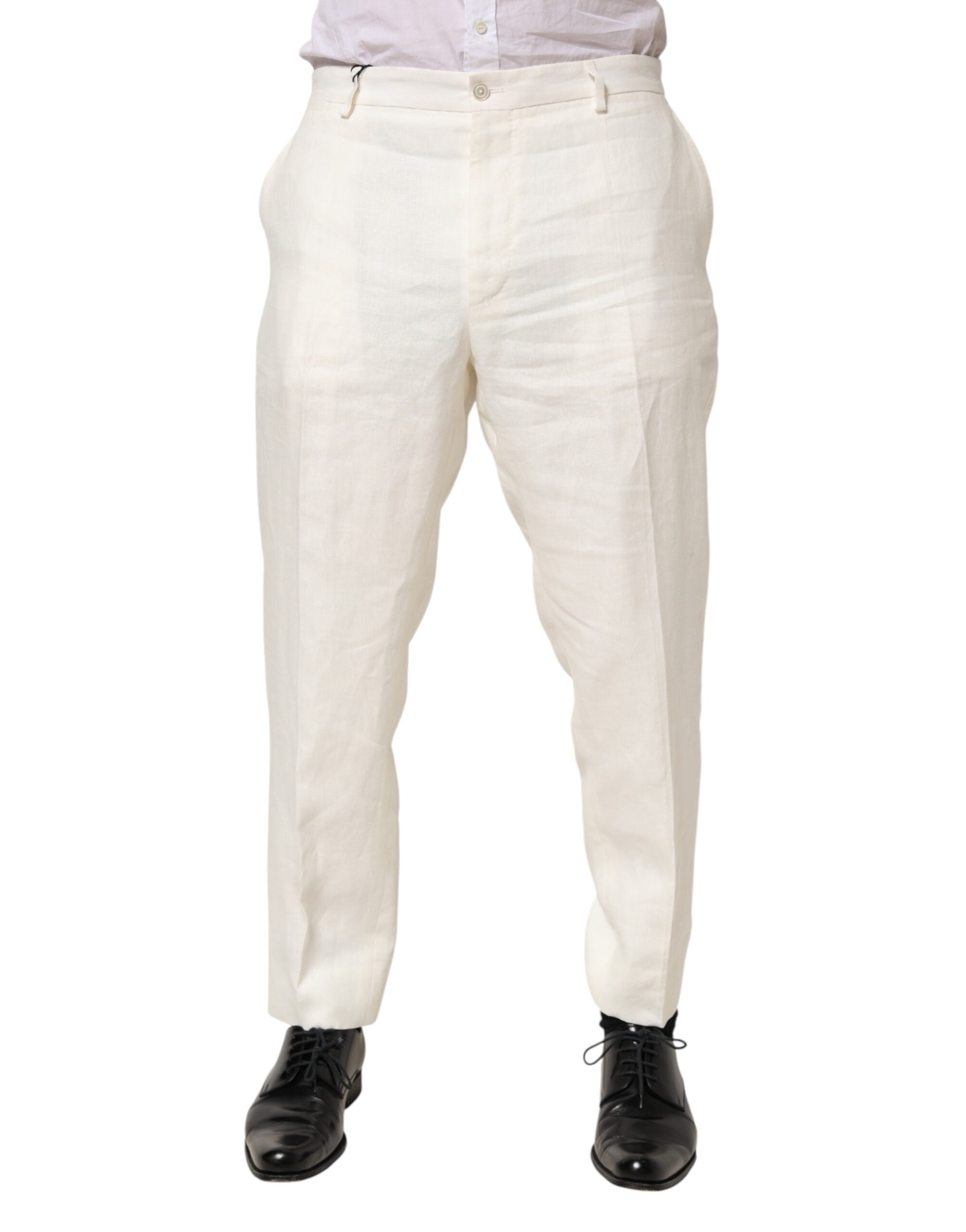 Dolce & Gabbana White Linen Formal Dress Men Trouser Pants LUNESCAPE