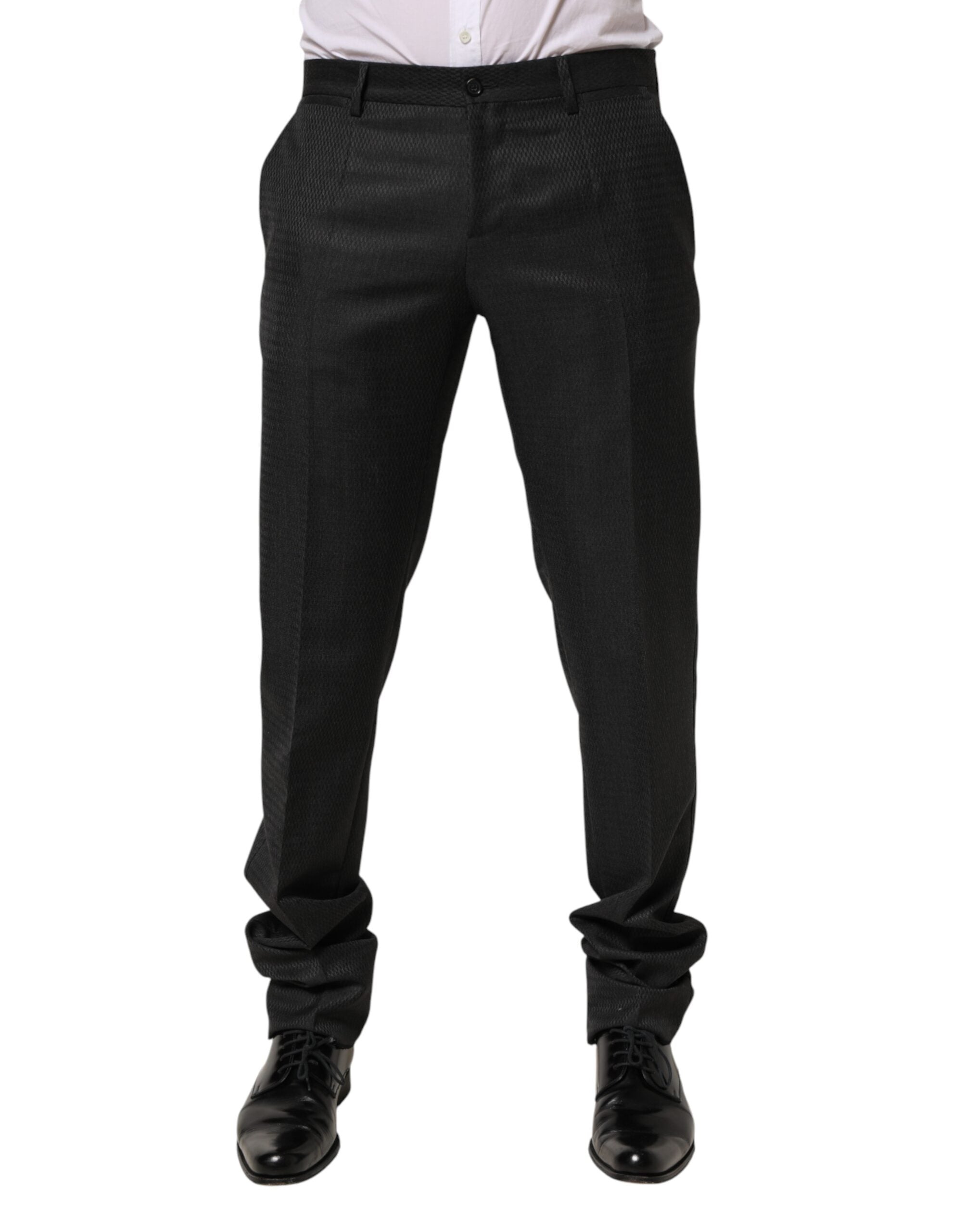 Dolce & Gabbana Black Wool Formal Dress Men Trouser Pants LUNESCAPE
