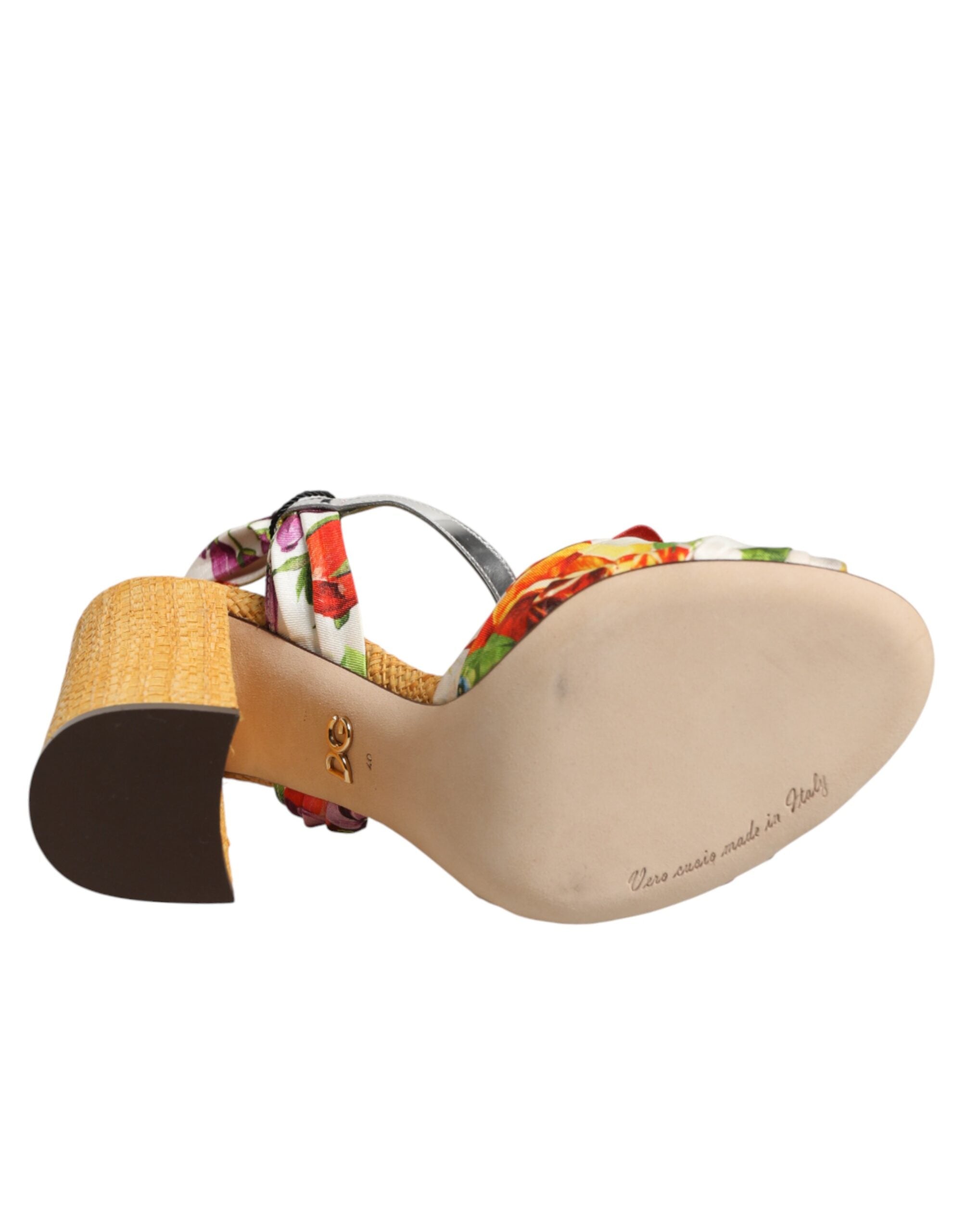 Dolce & Gabbana Yellow Floral Crystal Embellished Block Heel Slingback Sandal