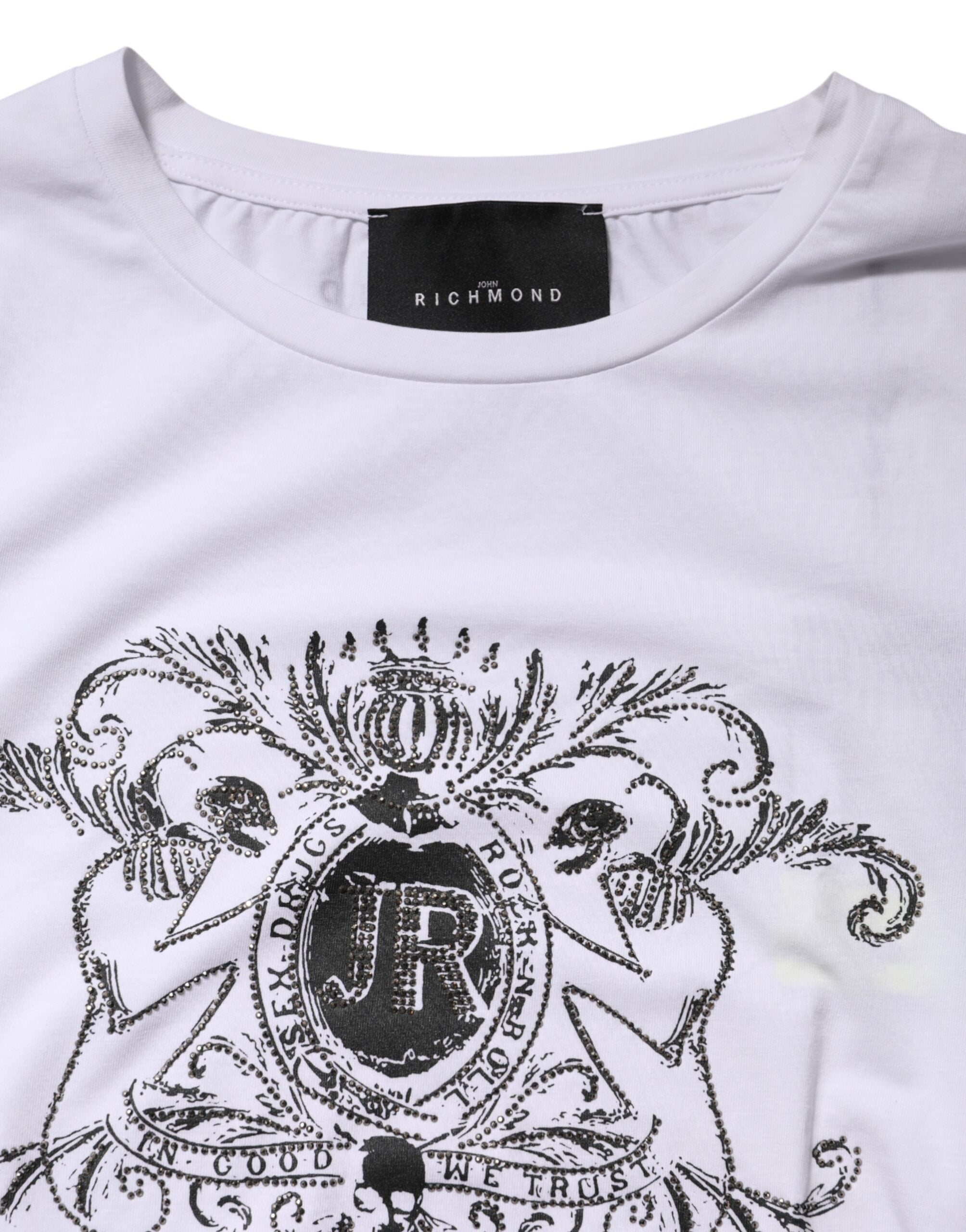 John Richmond White Printed Cotton Stretch Crew Neck T-shirt