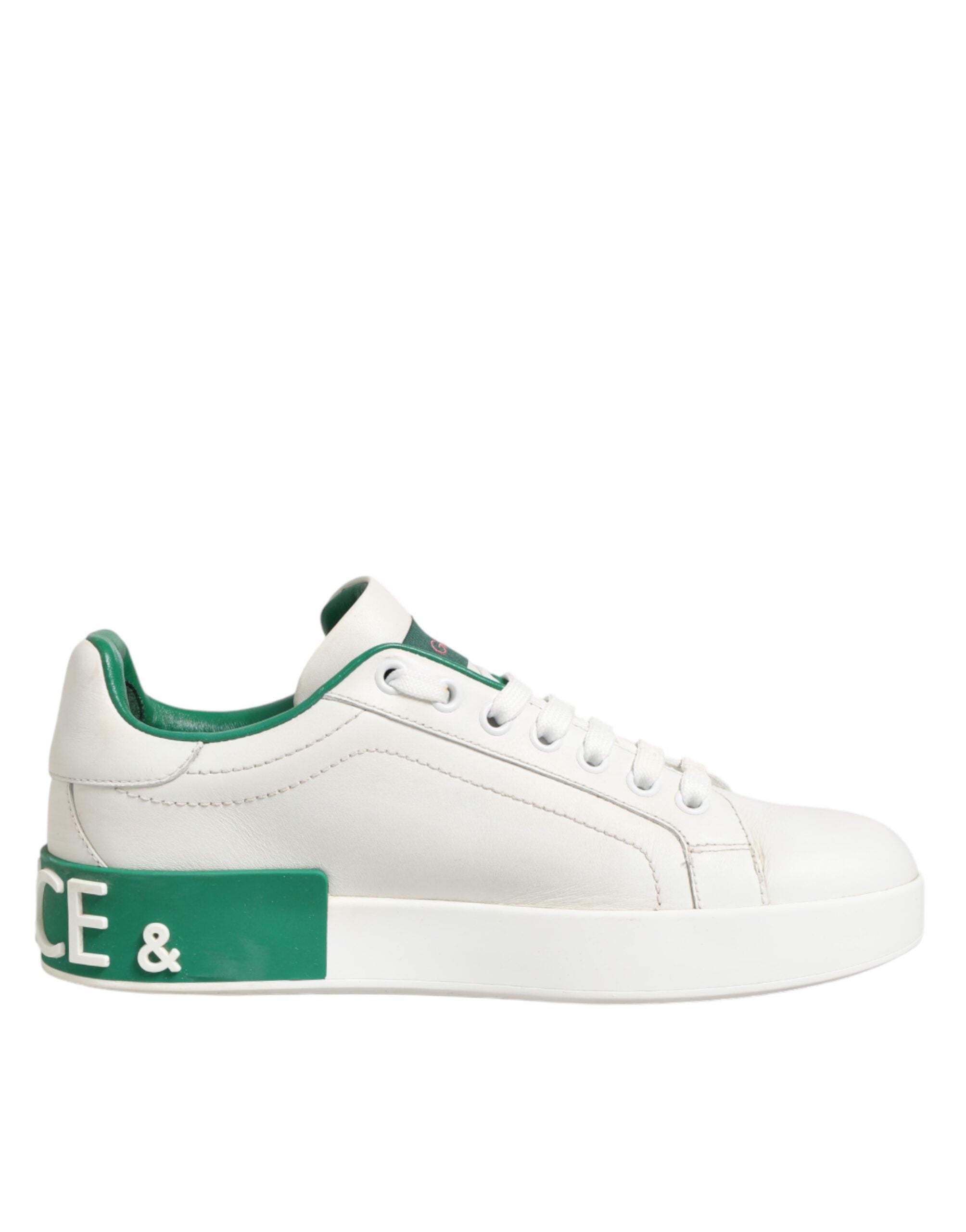 Dolce & Gabbana White Green Leather Low Top Sneakers Shoes