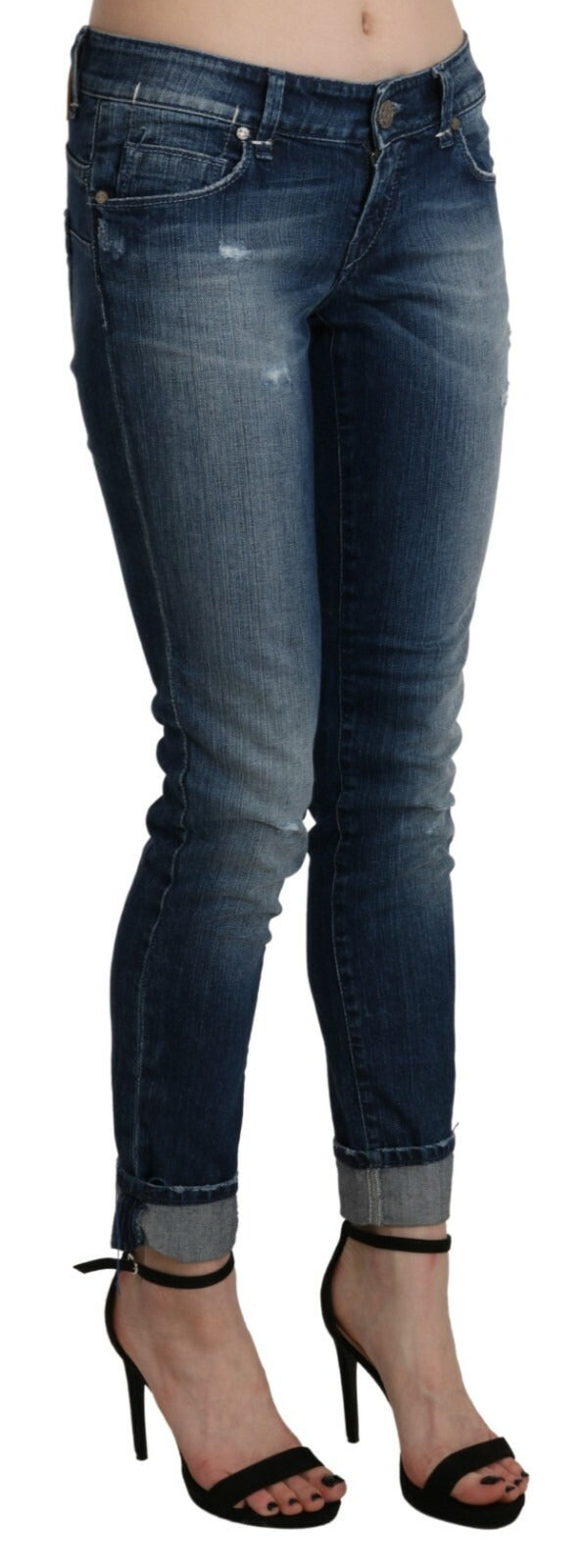 Acht Cotton Blue Washed Low Waist Skinny Cropped Jeans