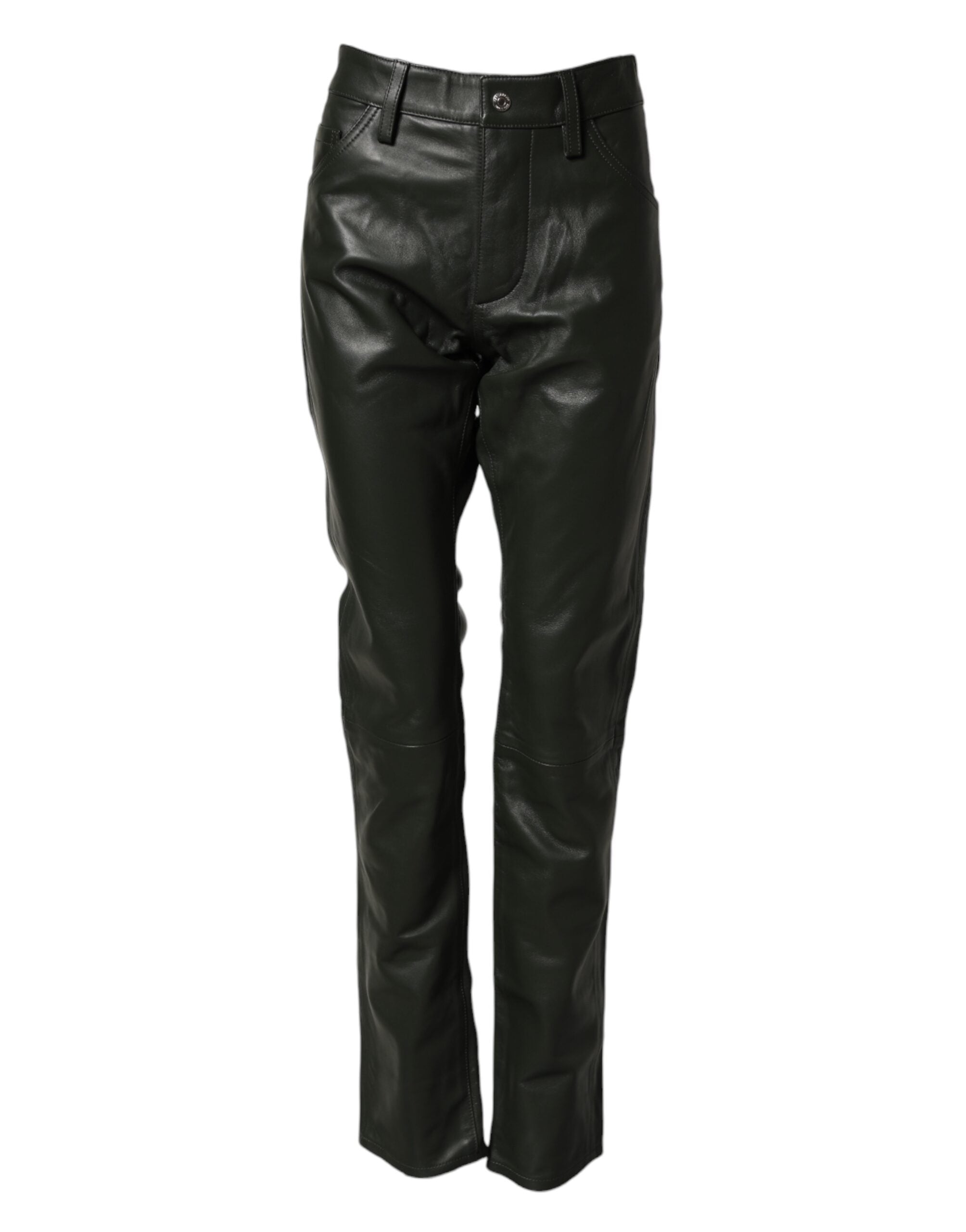 Dsquared² Black Full Grain Leather Mid Waist Trouser