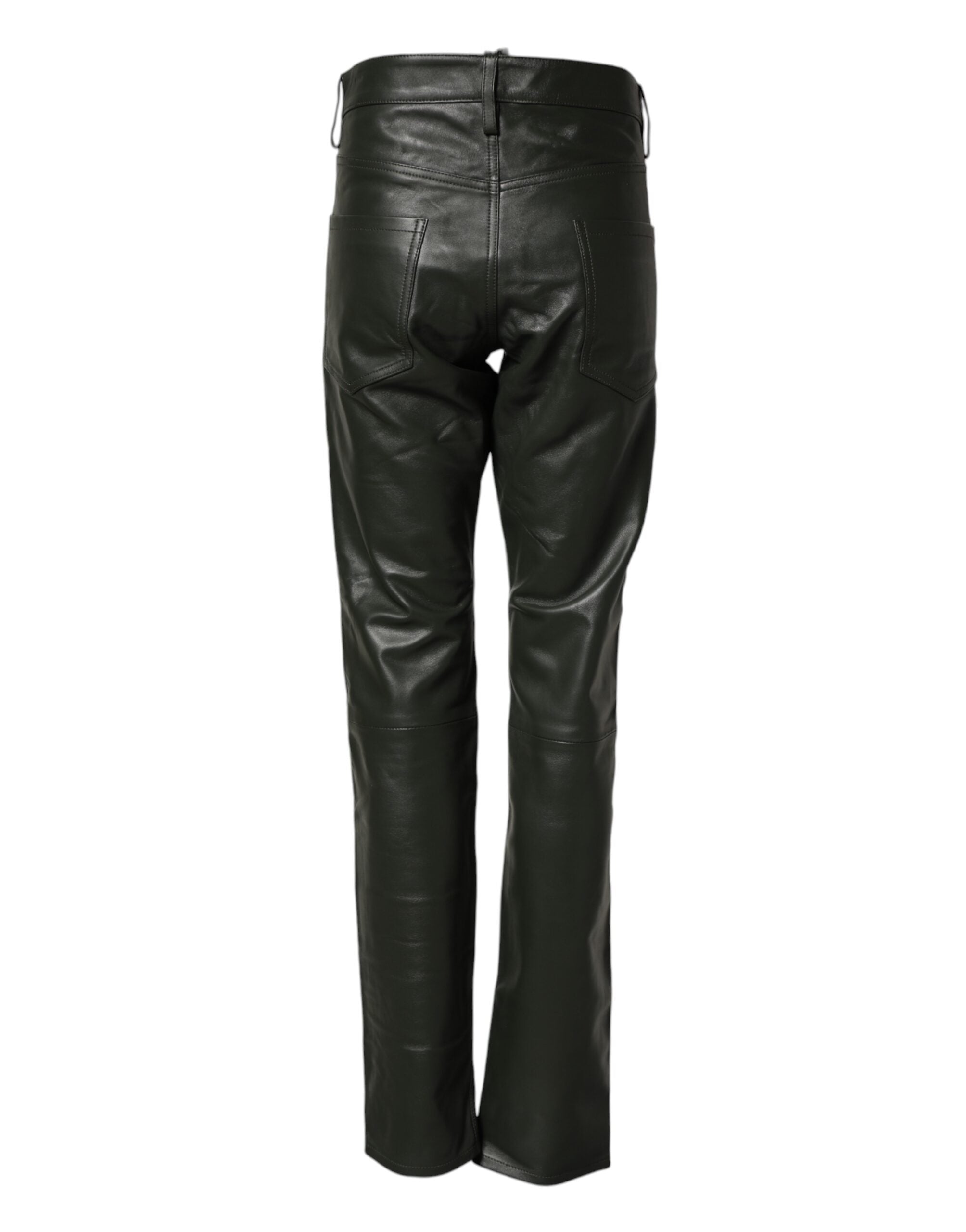 Dsquared² Black Full Grain Leather Mid Waist Trouser