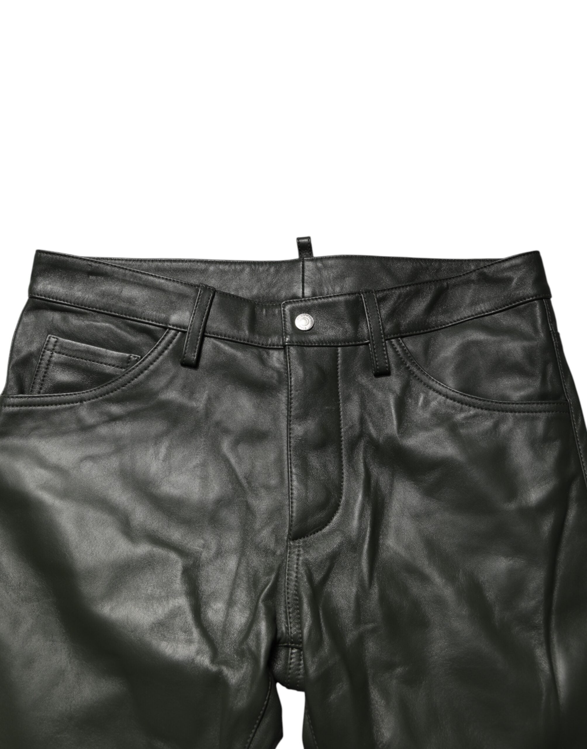 Dsquared² Black Full Grain Leather Mid Waist Trouser